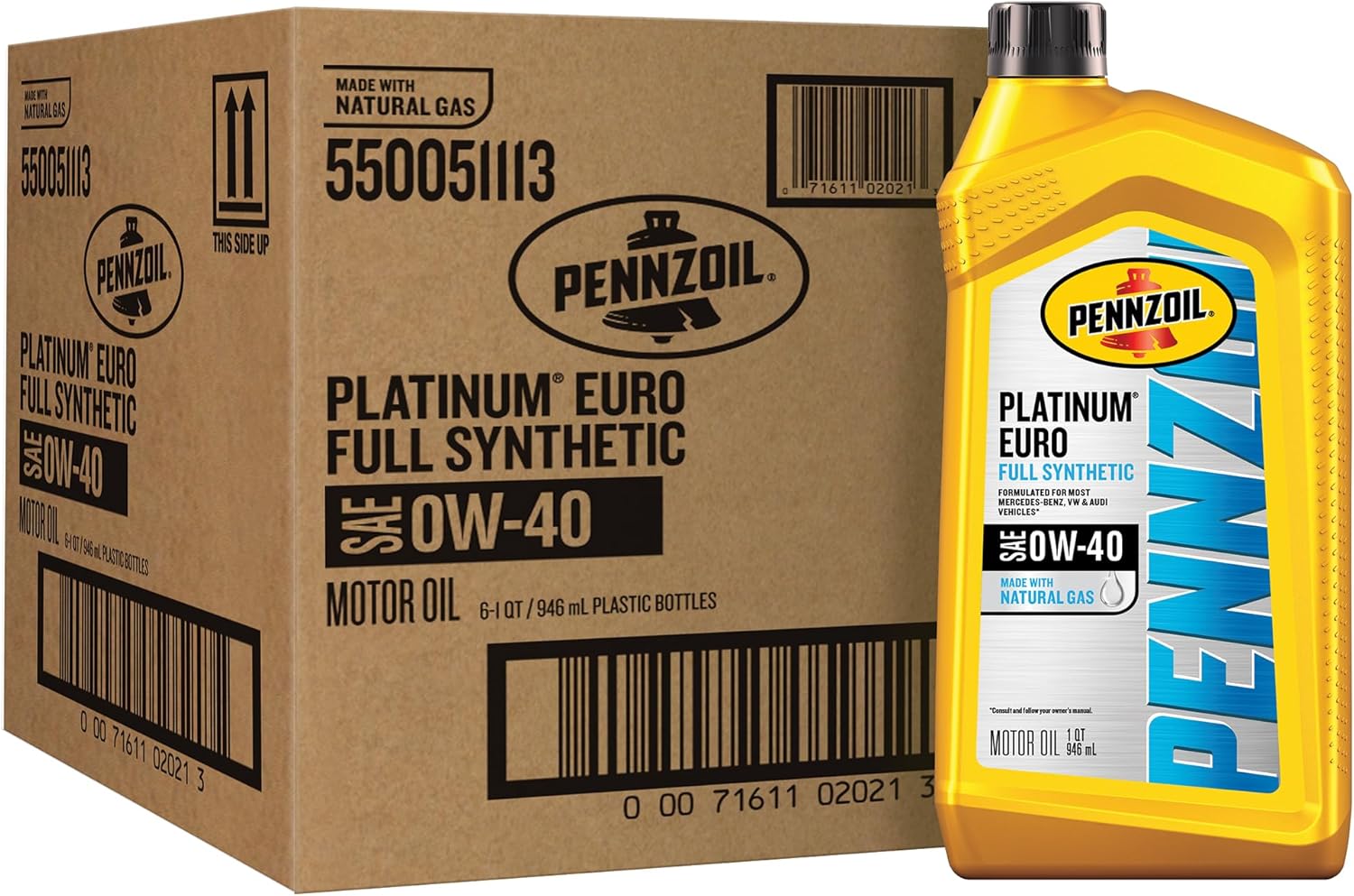 Pennzoil Platinum Euro Full Synthetic 0W-40 Motor Oil, 1 Quart (6 Pack)