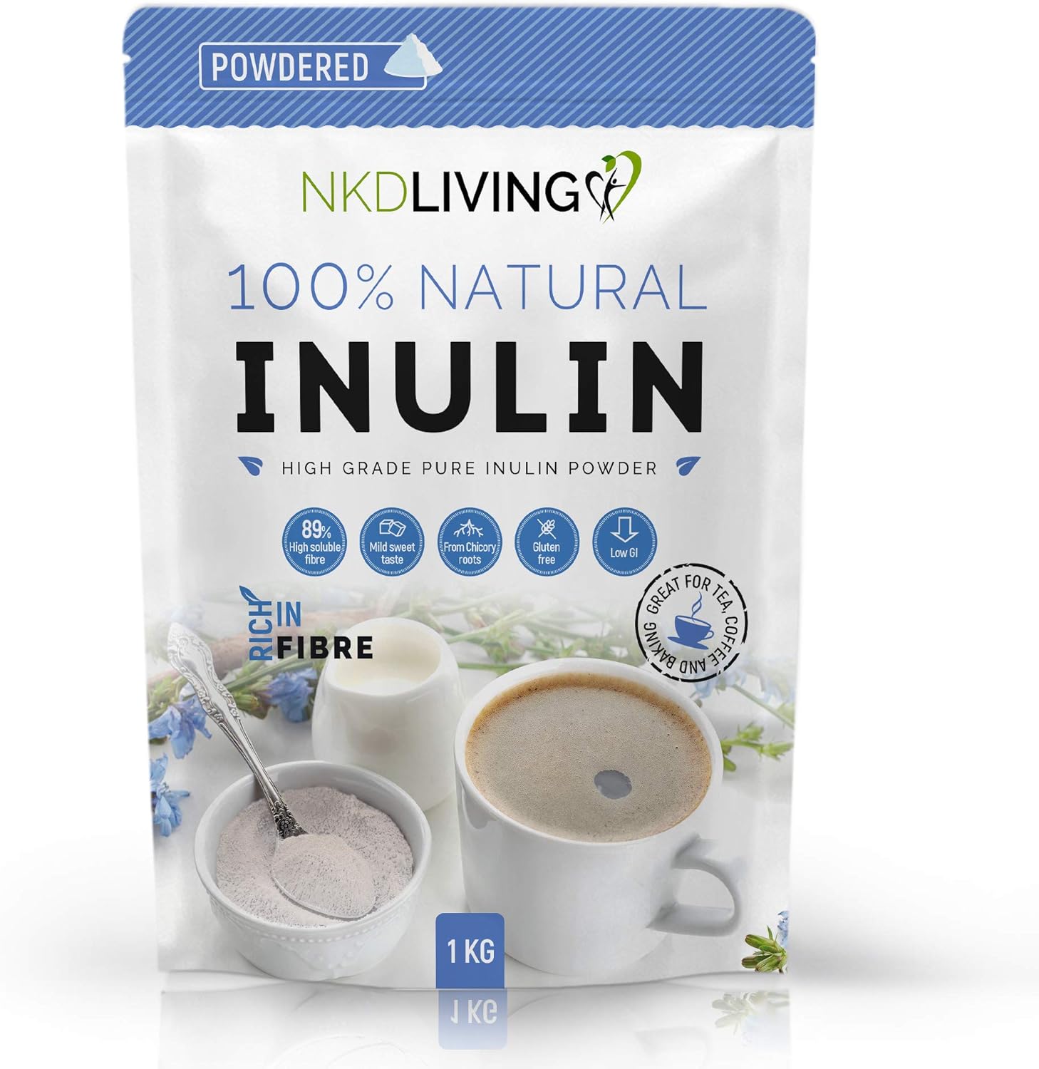 Inulin High Grade Prebiotic Fibre Powder (2 Kg) - Manufactured in The EU (New Bag Design)