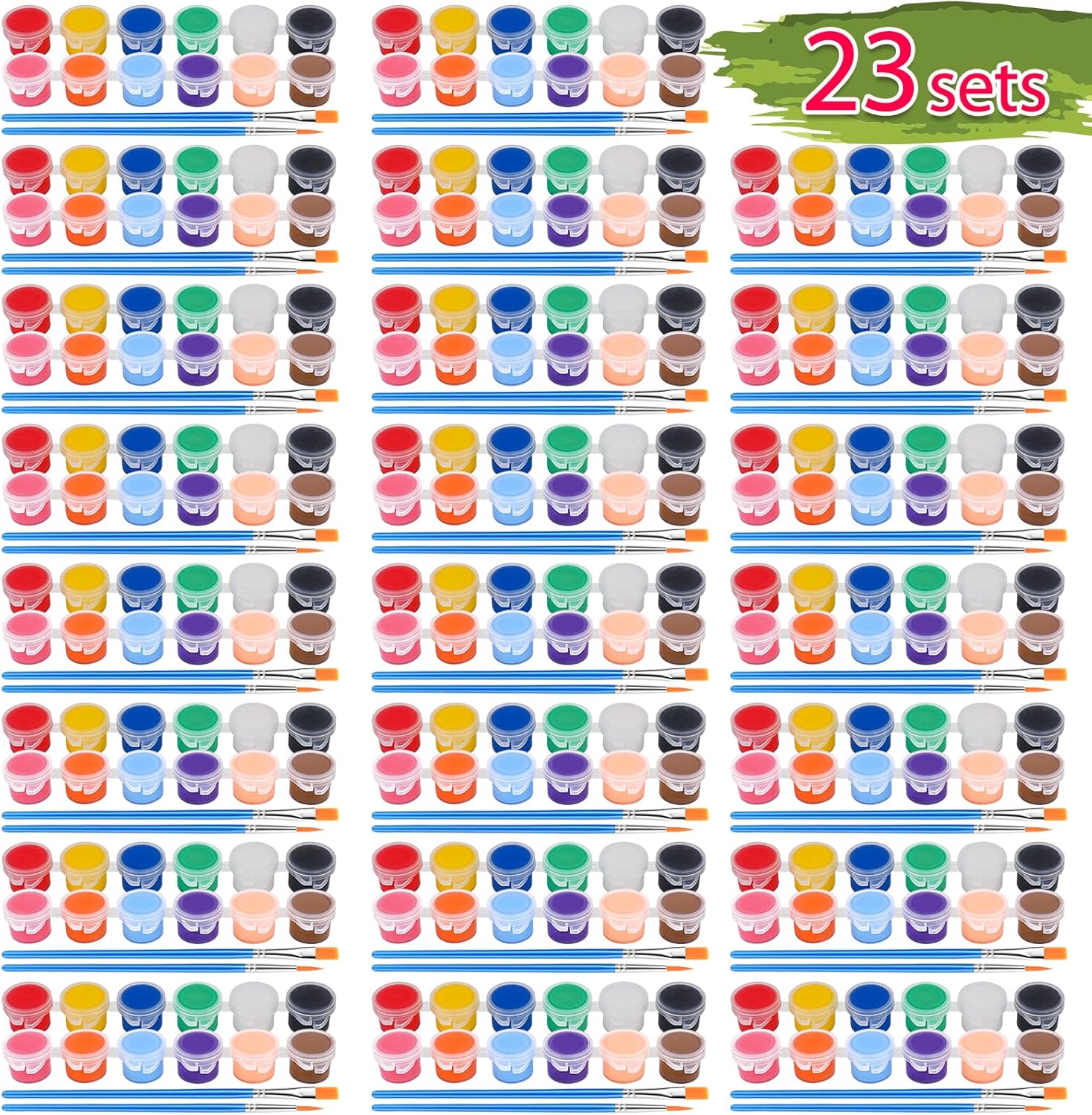 322PCS Washable Acrylic Paint for Kids Arts and Crafts, 23 Gouache Watercolor Paint Combination Sets of 12 Colors for Party Classroom Painting Supplies,23 Flat and 23 Pointed Brushes