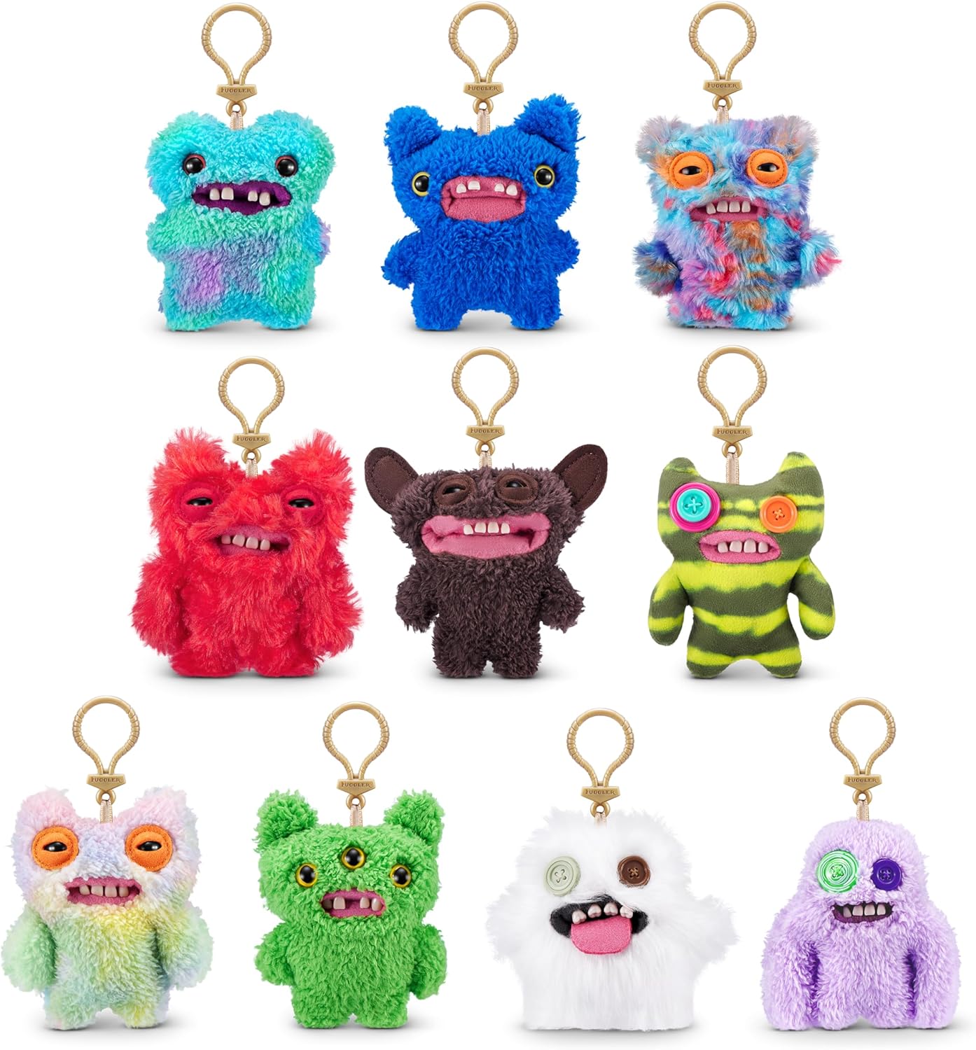 Fuggler Key Rings Series 3 by ZURU Funny Ugly Monster, Plush, Collectible, Toy (3 Pack)