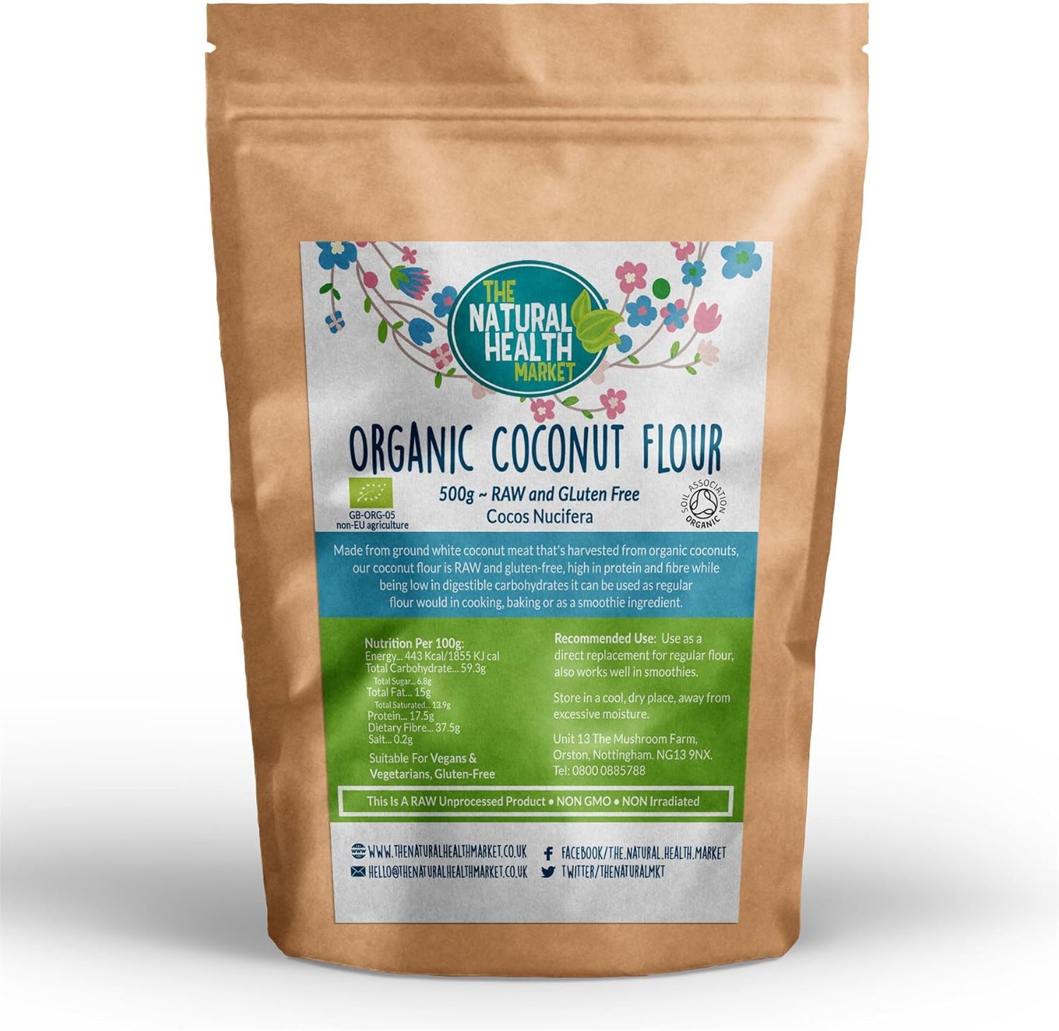 Organic Coconut Flour • Soil Association Organic Certified • By The Natural Health Market (500 Grams)