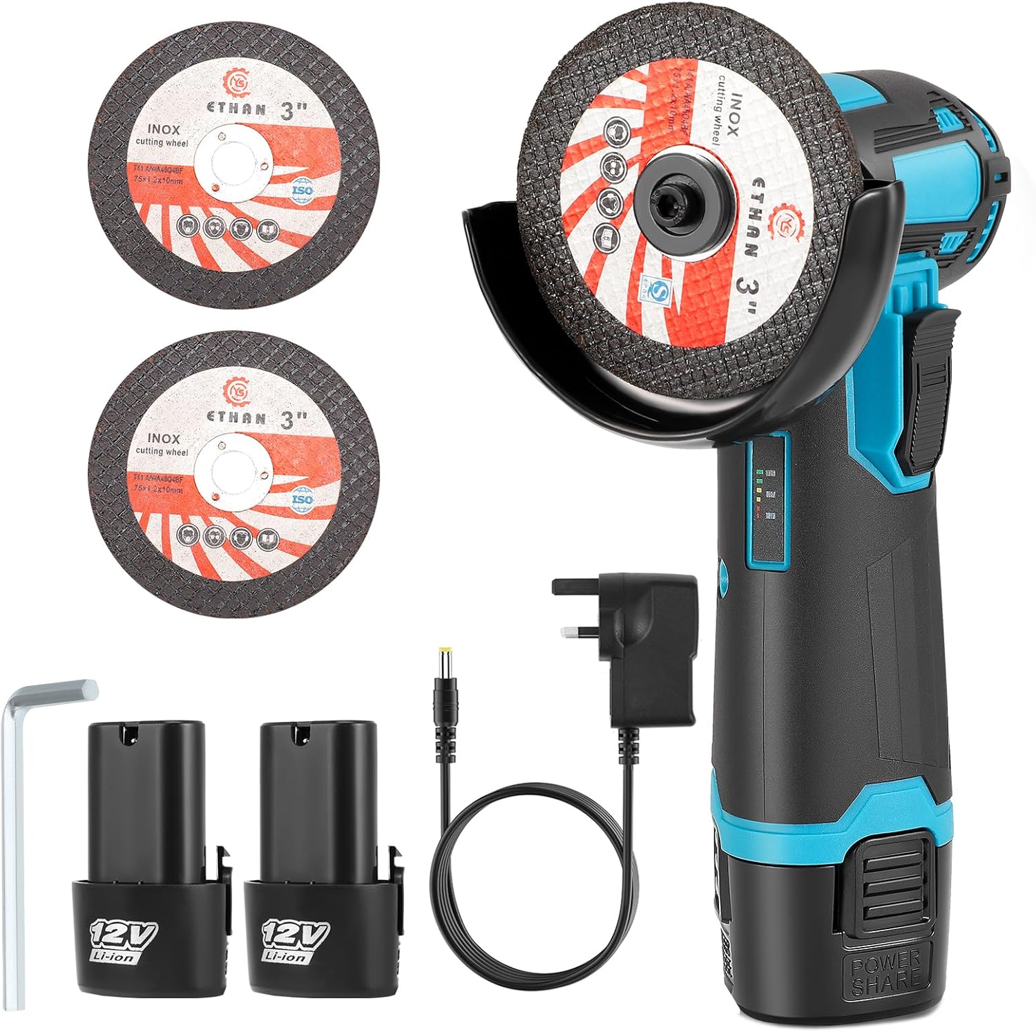 Mini Angle Grinder,Cordless Angle Grinder with 2x2000mAh Batteries,Portable Grinder Tool with 2x75mm Grinding Discs & 19500RPM Motor for Cutting Grinding Sharpening Brick, Wood, Stone, Steel