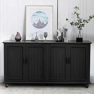 Scurrty Buffet Cabinet Bar Cabinet with Storage, 62'' Coffee Bar Cabinet Kitchen Buffet Storage Cabinet, Sideboard Buffet Cabinet for Dinning Room, Kitchen & Living Room (4 Doors, Black)