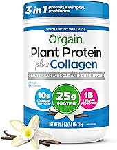 Orgain Protein Powder + Collagen, Vanilla Bean - 25g of Protein, 10g Collagen Peptides, Type I & III, 1B CFU Probiotics, Supports Hair, Skin, Nail, Joint & Gut Health, Gluten Free - 1.6lb