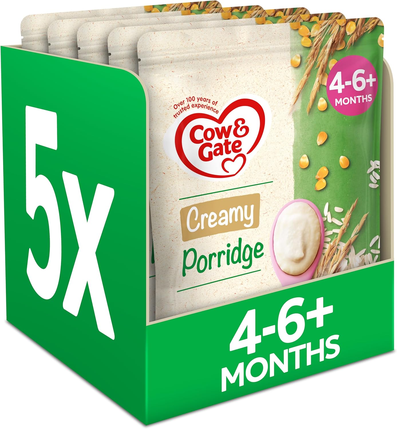 Cow & Gate Creamy Porridge Baby Food Cereal, 4-6+ Months, 125g (Pack of 5)