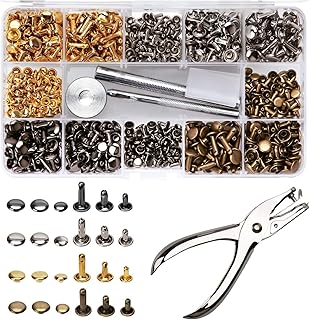 Leather Rivets with Punching Plier 365 Pcs for Leather Work Gold,Silver,Bronze,Gunmetal