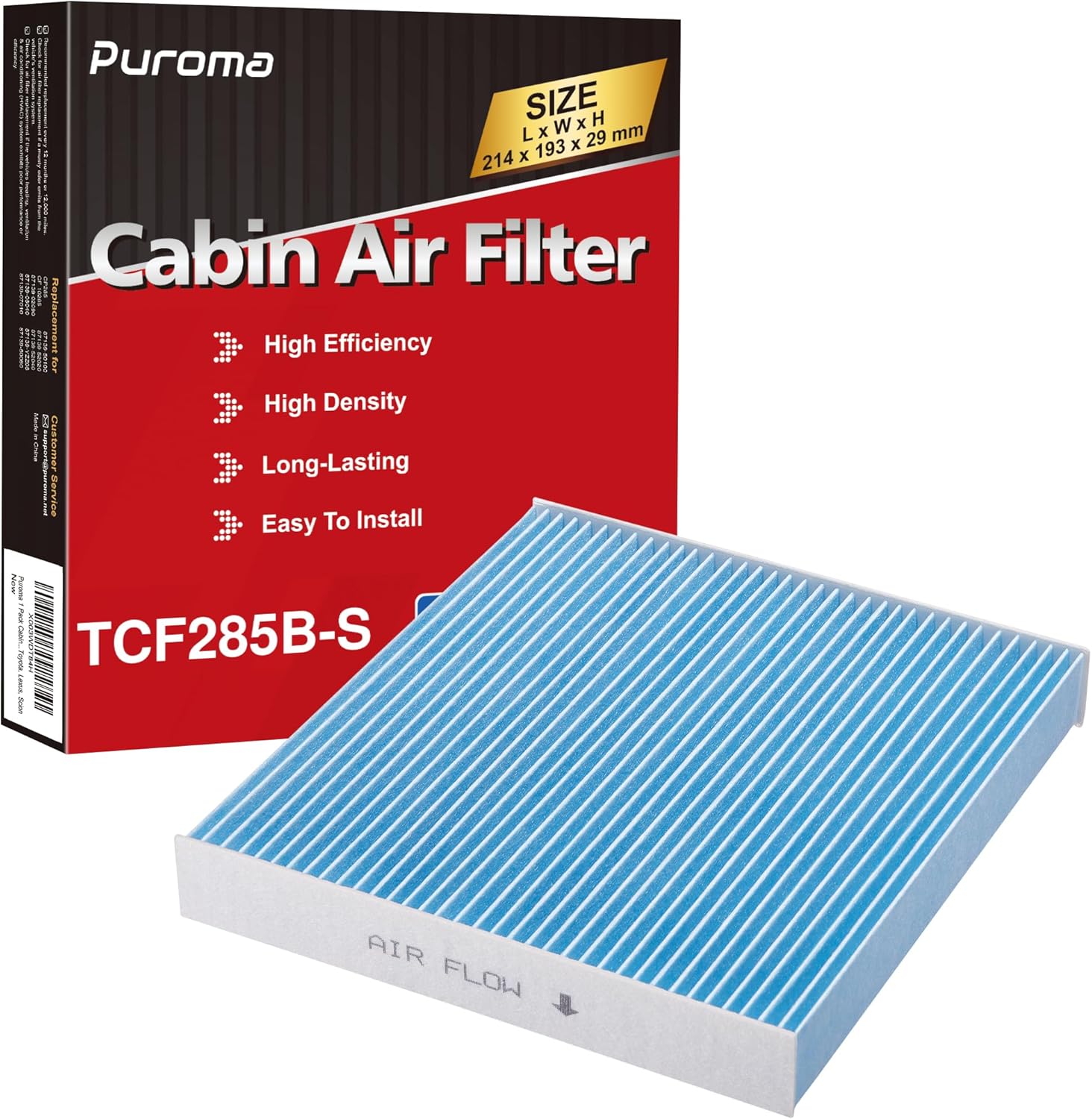 Puroma Cabin Air Filter Compatible with Toyota Camry, RAV4, Highlander, Corolla, Sienna, Tundra, Prius, 4Runner, Subaru Outback and Legacy, Lexus, Scion, Land Rover, Replacement for CP285, CF10285