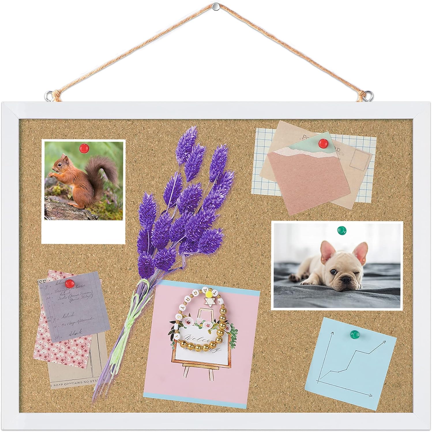 FEBSNOW Cork Board Bulletin Board 15.7 x 12 Inches with Rectangle White Frame Hanging Pin for Office Home Message Board or Vision Board Decoration