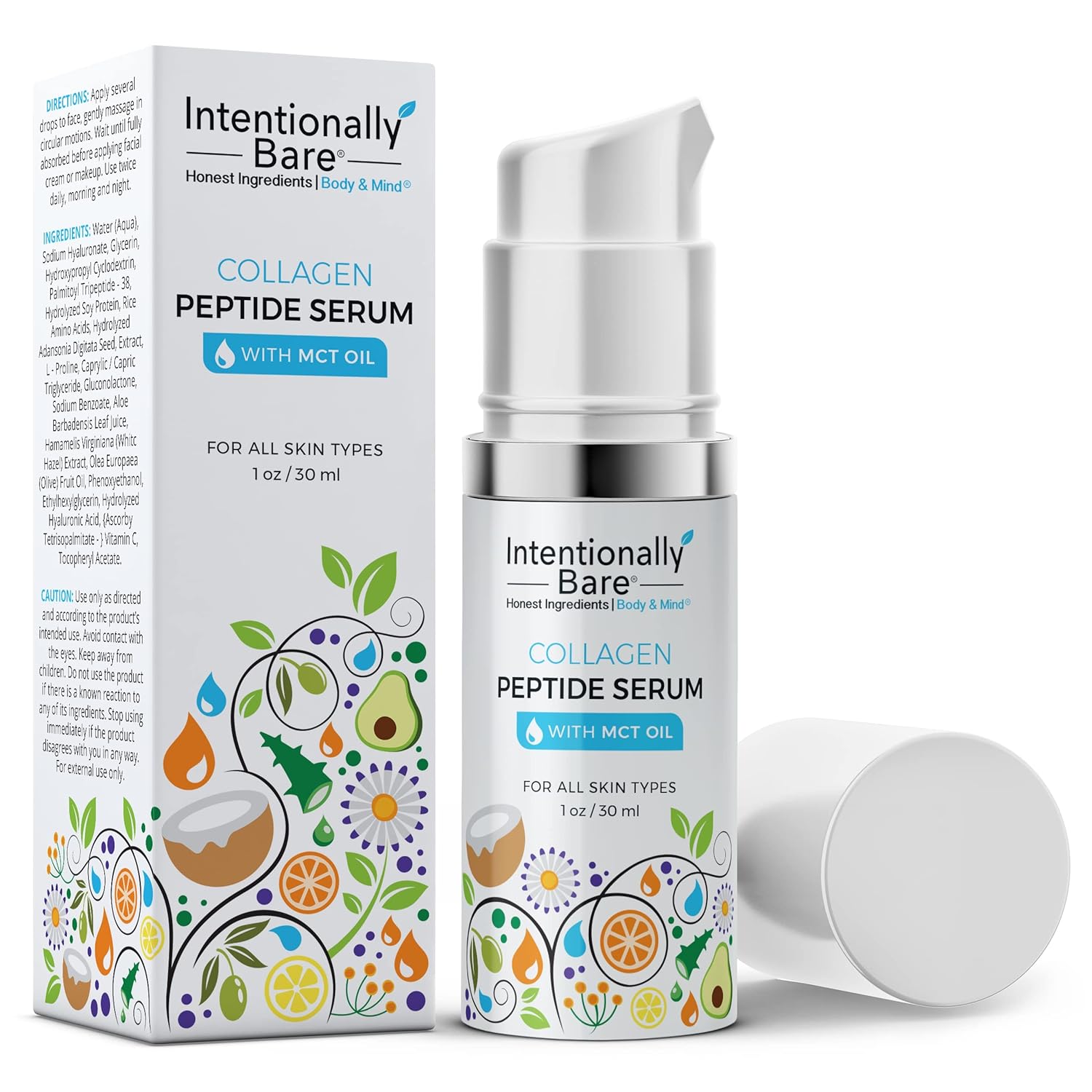 Intentionally Bare Collagen Serum for Face with MCT Oil - Collagen Peptide with Hyaluronic Acid for Fine Lines - Glow & Anti Aging Peptide Serum for All Skin Types - Firming Solution for Women - 1oz