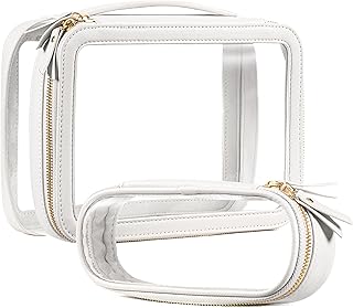 HBlife Travel Clear Makeup Bag with Makeup Brush Bag, Portable Toiletry Cosmetic Bag for Women, Make Up Bag Makeup Case Organizer Transparent Waterproof Storage Bag Pouch with Handle(White)