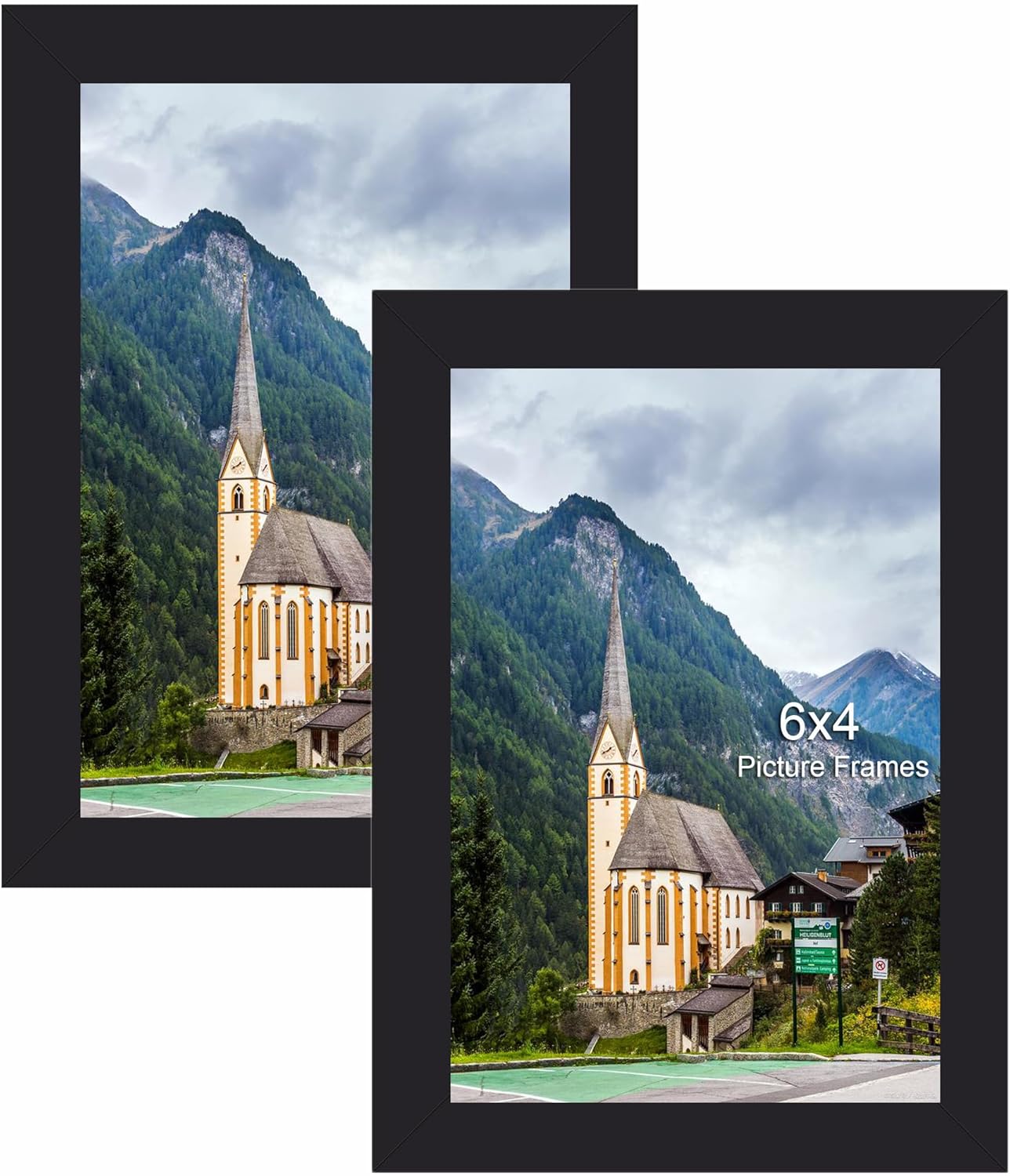 6x4 Frame, Wooden Photo Frames, 6x4 Picture Frames with Stand Tabletop or Wall Hanging, Certificate Art Print Poster Frame for Bedroom and Living Room Decoration, 2Pack - Black (10x15cm)