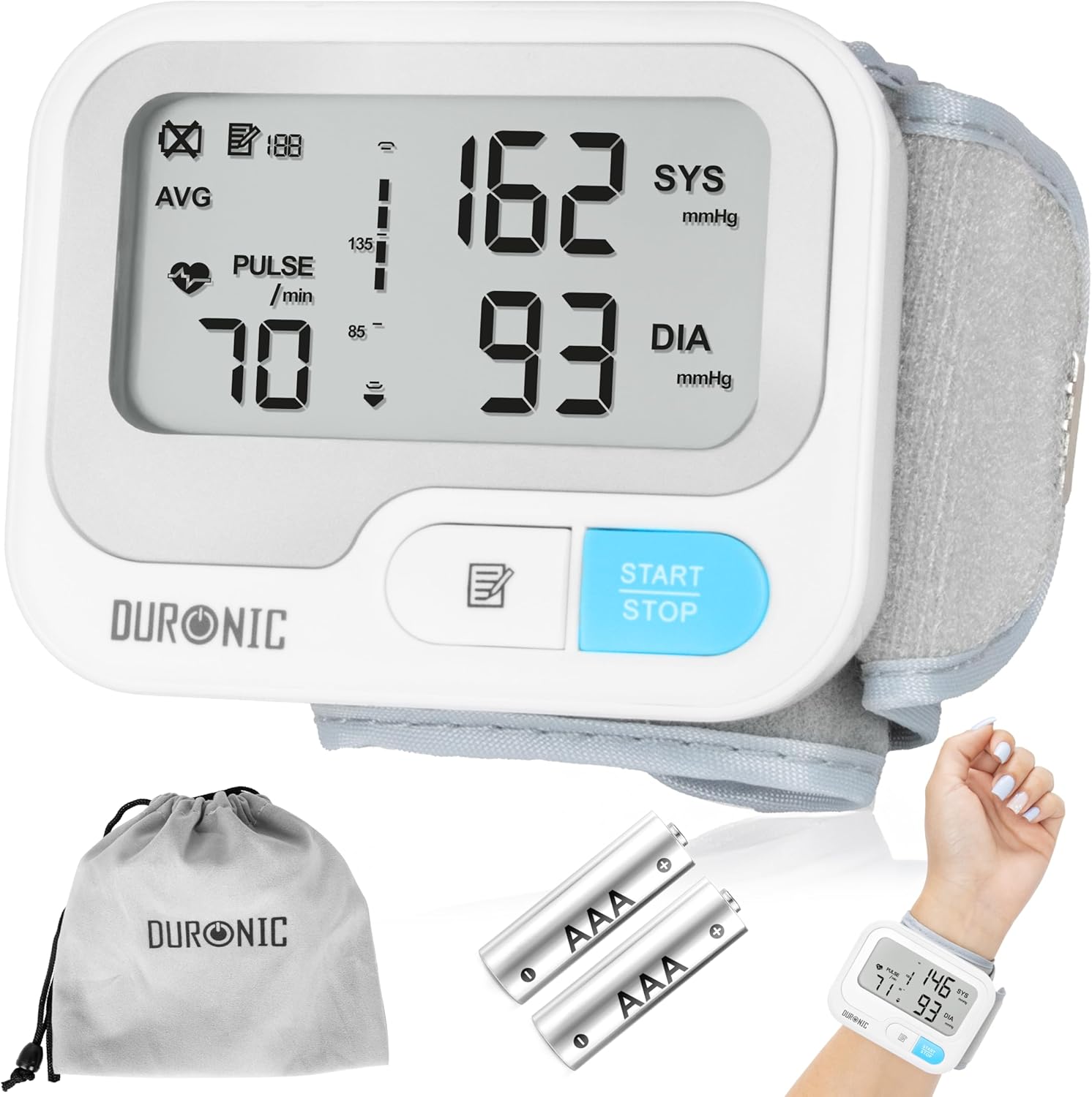 Duronic Wrist Blood Pressure Monitors BPM65 CE Approved Monitor Automatic Blood Pressure Machine Wrist BP Monitor Cuff Certified Medical Device for Home Use