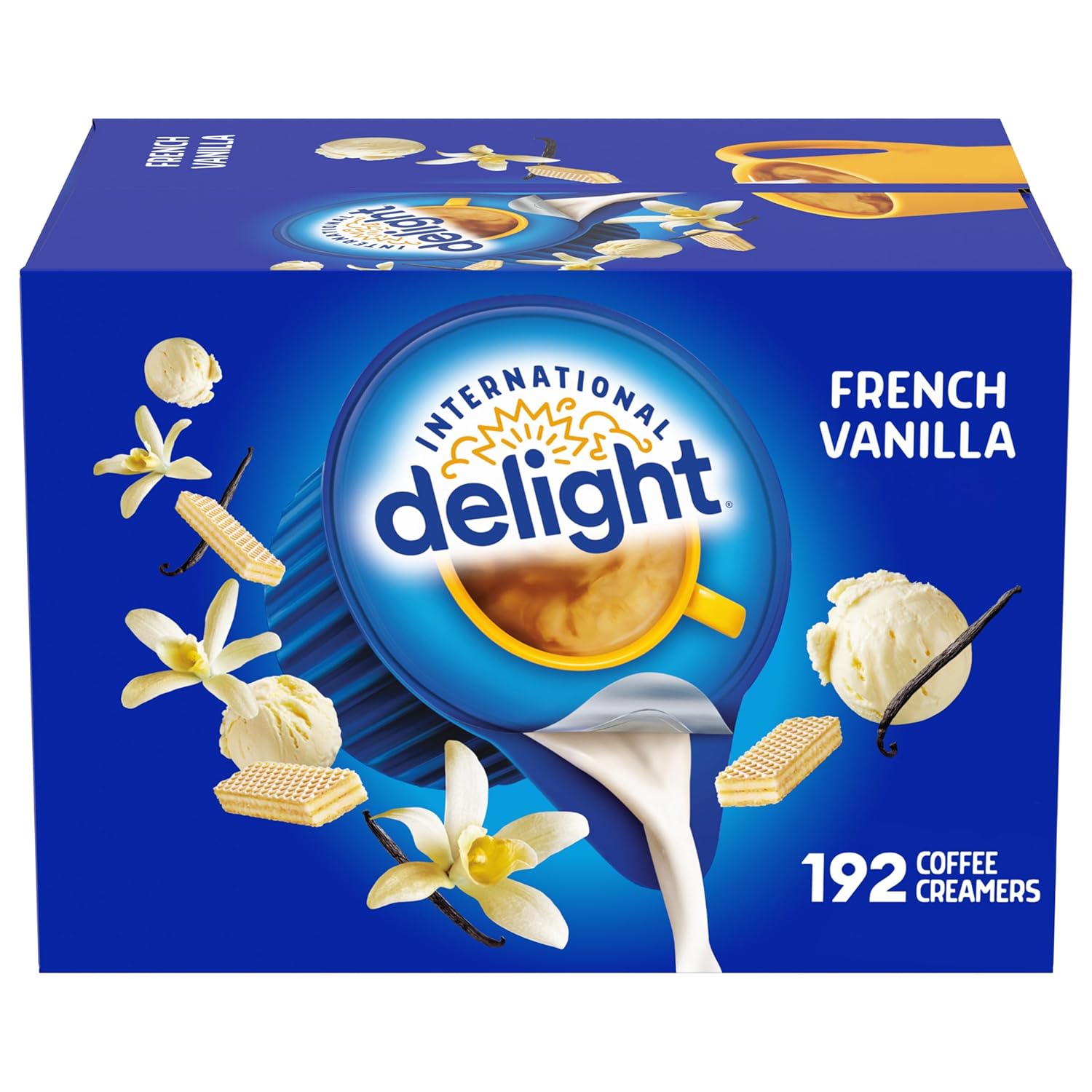 International Delight, French Vanilla, Single-Serve Coffee Creamers, 192 Count (Pack of 1), Shelf Stable Non-Dairy Flavored Coffee Creamer, Great for Home Use, Offices, Parties or Group Events