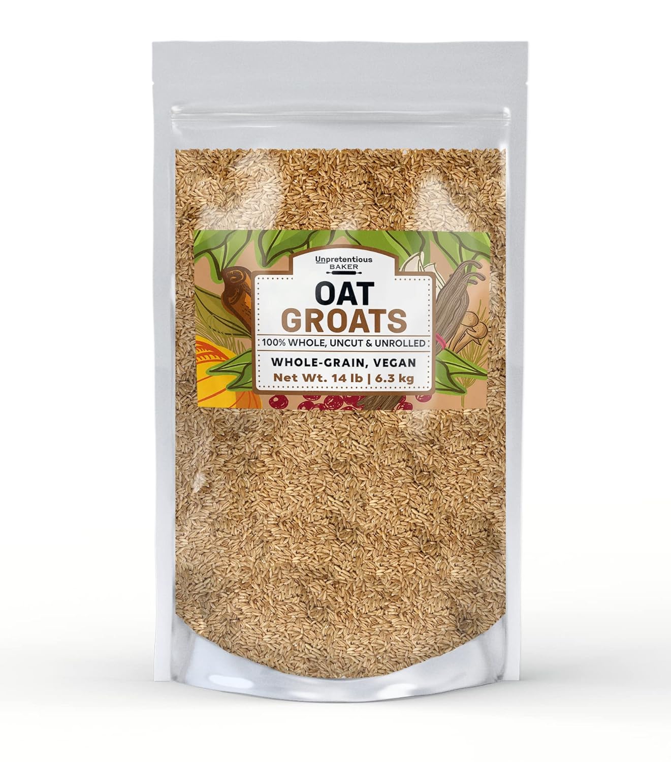 Oat Groats By Unpretentious Baker, 14 lb, Natural Whole Grain, High in Fiber, Uncut & Unrolled