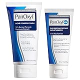 Bundle of PanOxyl Acne Foaming Wash Benzoyl Peroxide 10% Maximum Strength Antimicrobial, 5.5 Oz + PanOxyl PM Balancing Repair Moisturizer with Niacinamide, Ceramides and Cica, 3 oz