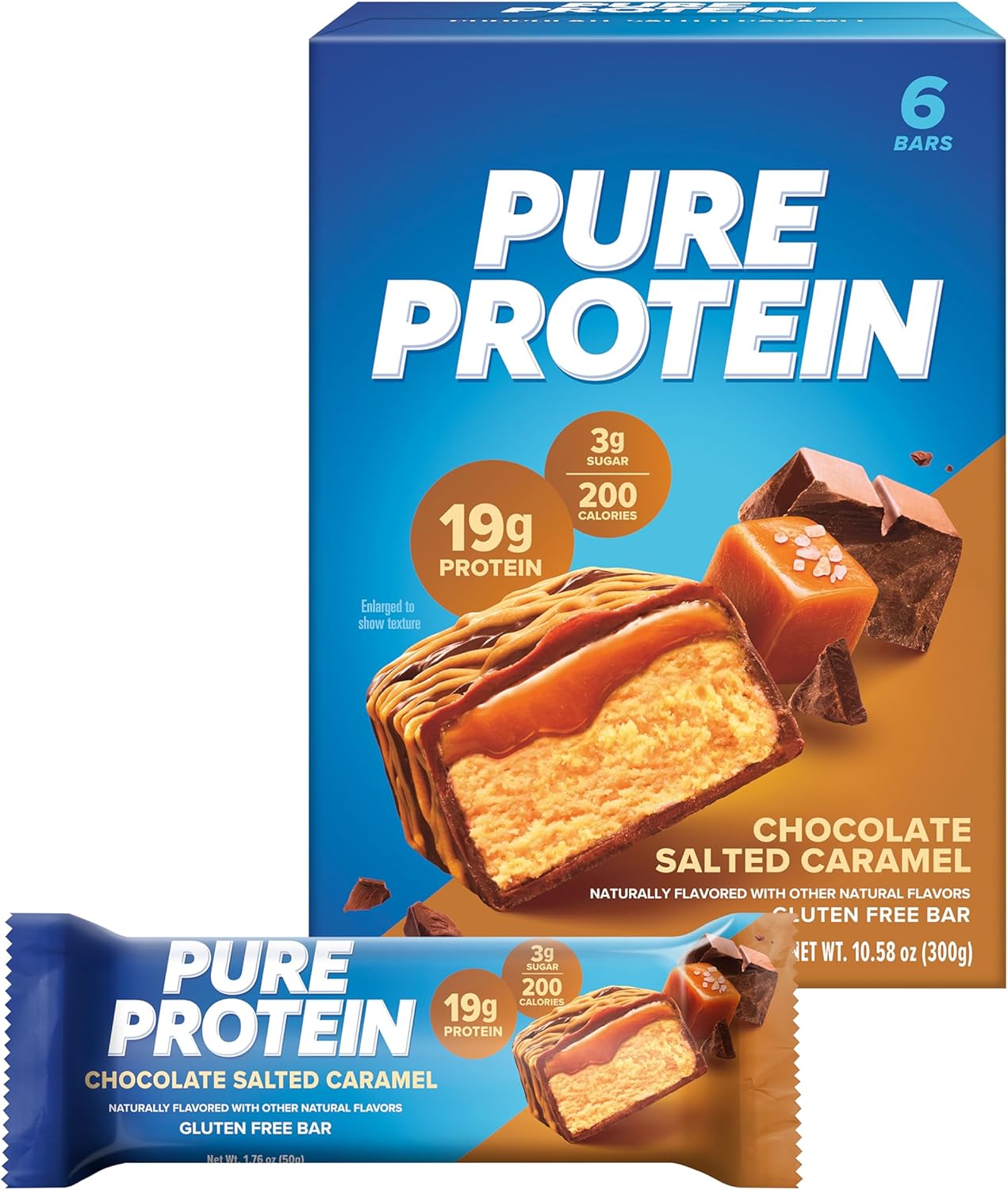 Pure Protein Bars, High Protein, Nutritious Snacks to Support Energy, Low Sugar, Gluten Free, Chocolate Salted Caramel, 1.76oz, 6 Count (Pack of 1)
