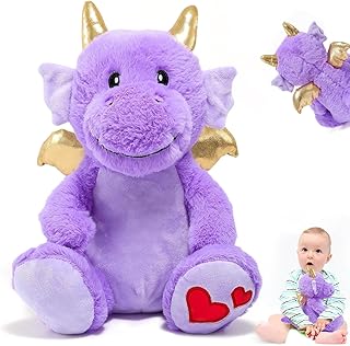 Dinosaur Stuffed Animal 11.8 Inch, Cute Stuffed Dinosaur Plush with Horn and Wings, Purple Dinosaur Plush, Dinosaur Plushie Doll, Dino Plush Pillow for Kids Girls Boys Birthday Gift