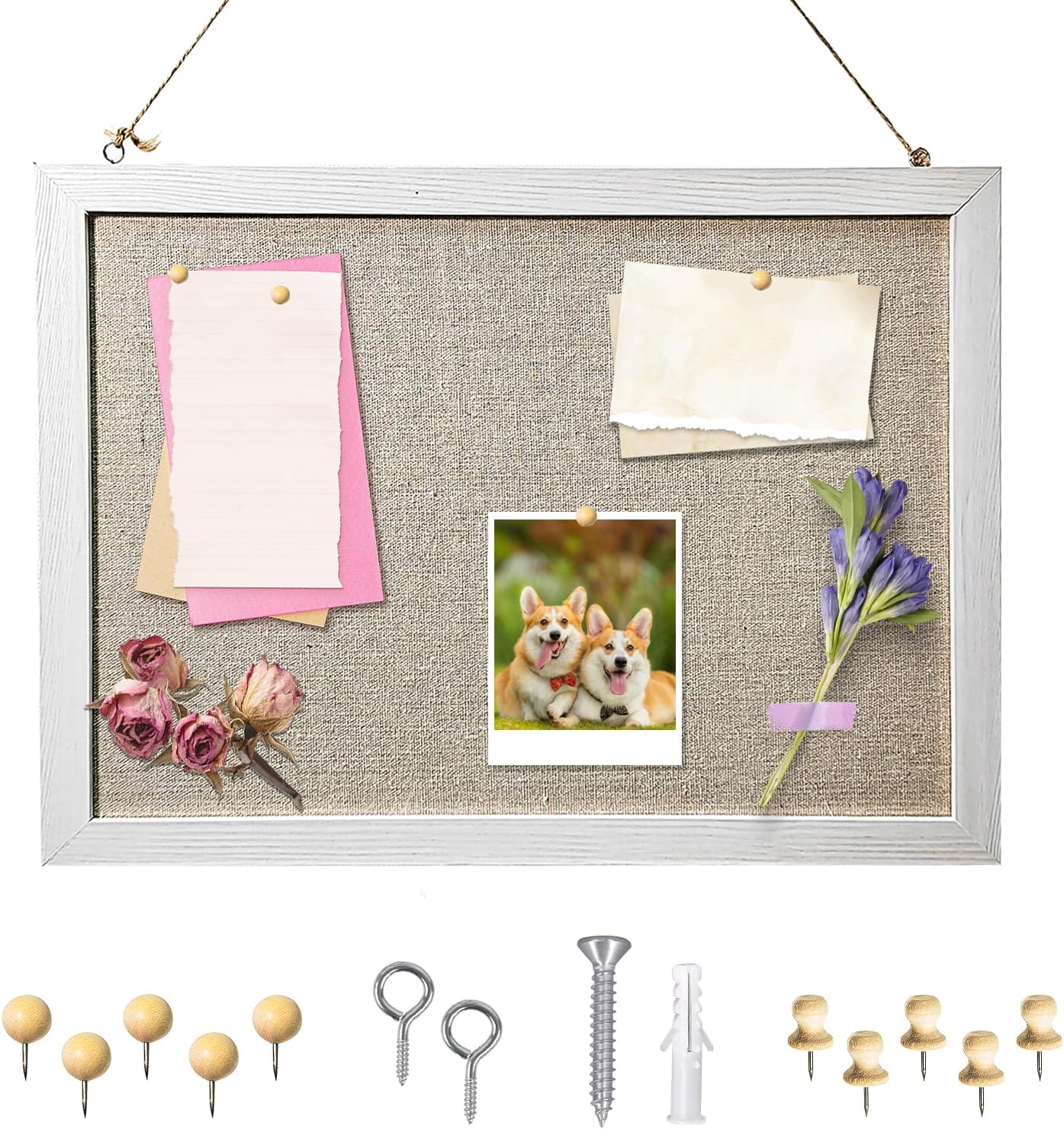 Cork Board with Linen 40x30cm, Pin Notice Board for Home Bedroom Office Kitchen Wall, Pin Board with 10 Push Pins, Office Supplies (1)