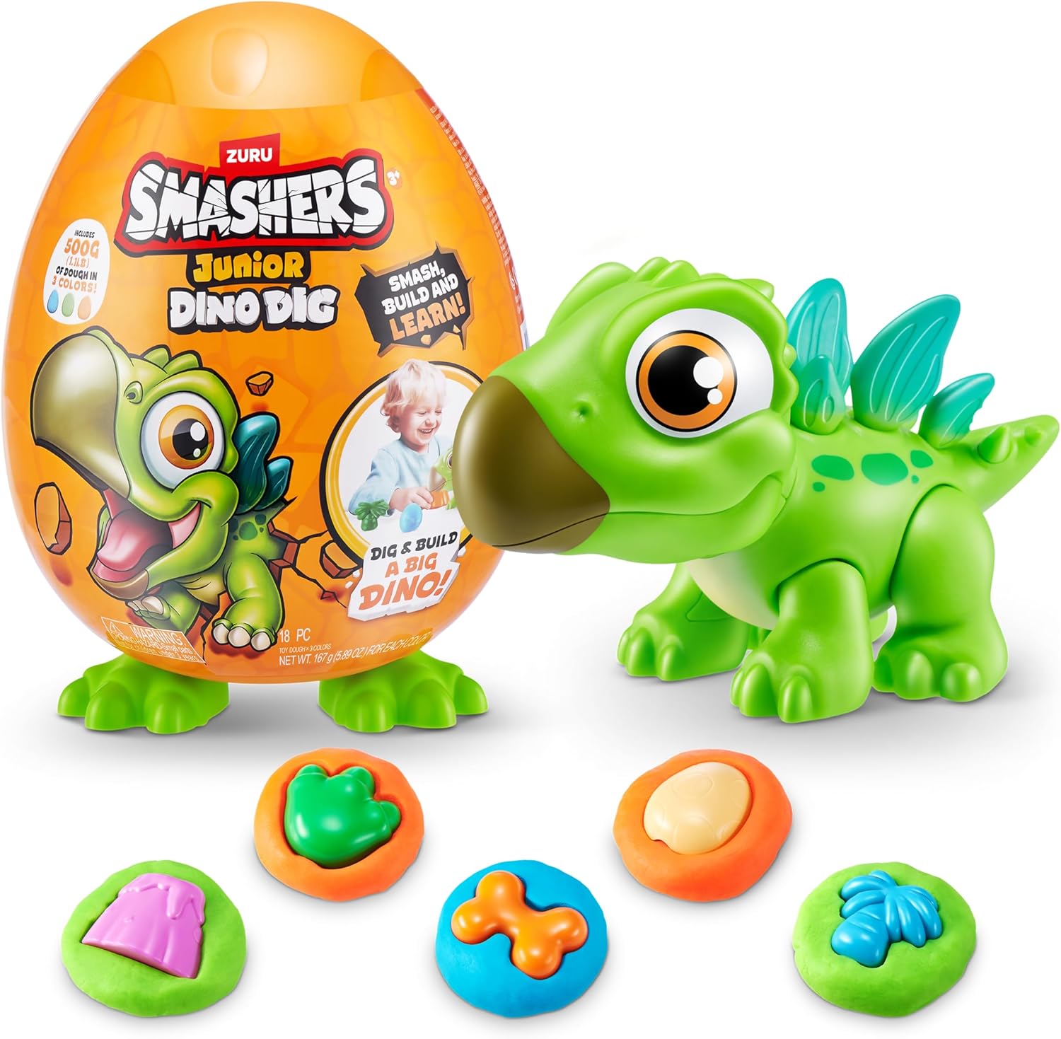 Smashers Junior Dino Dig Small Egg (Stegasaurus) by ZURU 12+ Surprises Compounds Mold Dinosaur Preschool Toys Build Construct Sensory Play - 3 Years +