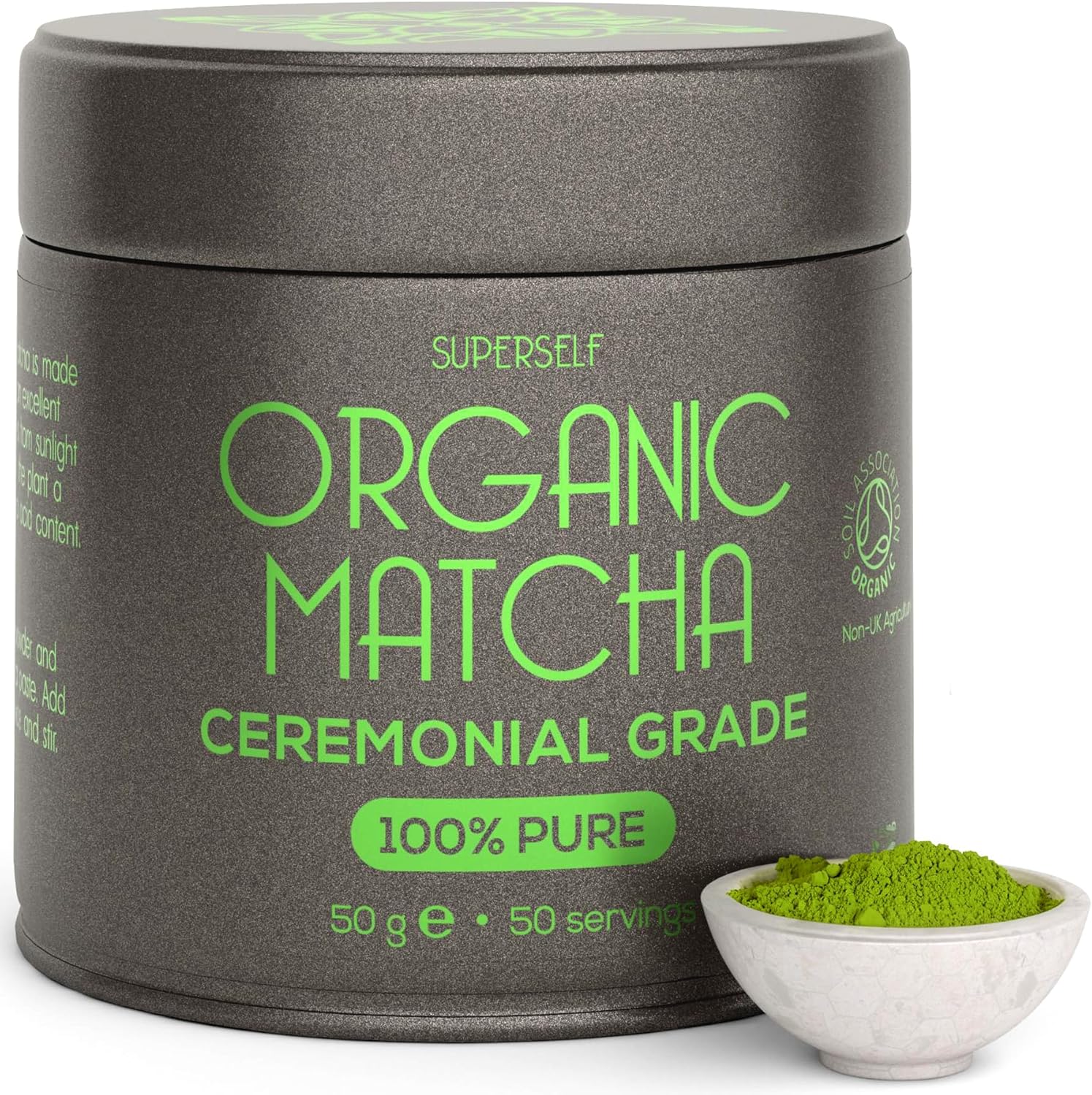SuperSelf Organic Matcha Powder - Ceremonial Grade & 100% Pure - Smooth Taste & Vibrant Green - Macha for Straight Tea, Lattes, Baking - Certified Organic - Japanese Stone Ground Method - 50g Gift Tin