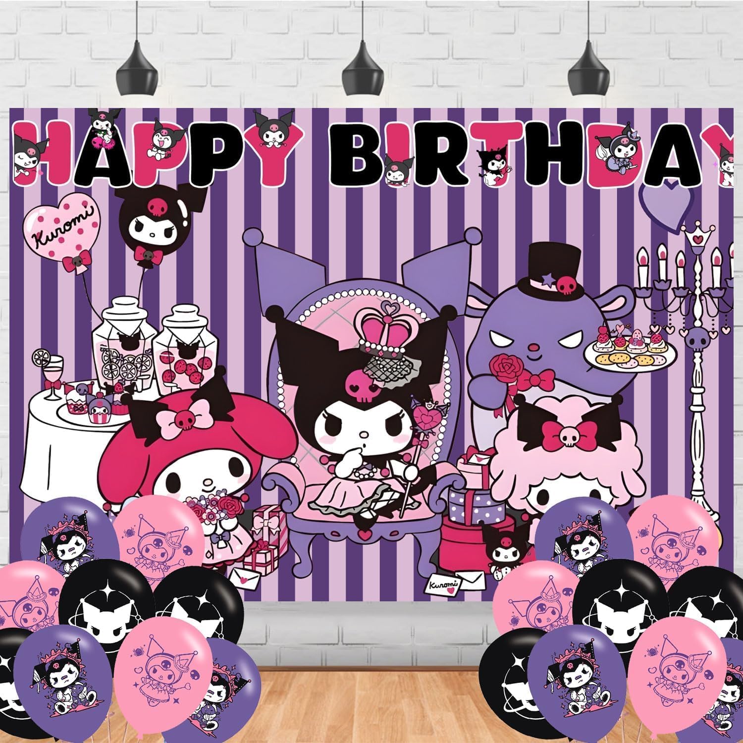 Kuromii Birthday Party Decorations Banner Backdrop - Cute Anime Themed Banner Party Supplies for Kids Fans, Happy Birthday Photography Background Wall Decor 5 * 3 Ft