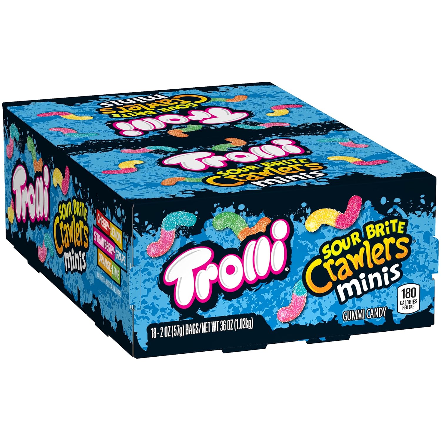 Trolli Sour Brite Crawlers Minis Candy, Sour Gummy Worms, 2 Ounce Treat-Size Pouches (Pack Of 18)