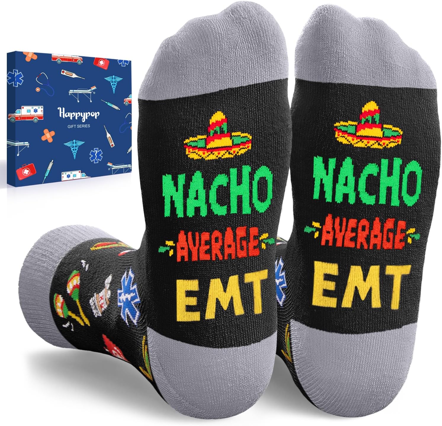 HAPPYPOP Nurse Dcotor Gifts for Men Women - Nacho Average CNA EMT RN VET TECH Dentists Gifts Socks