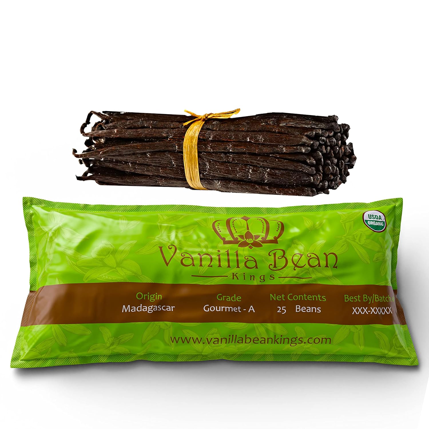 Vanilla Bean Kings 25 Organic Madagascar Whole Grade A Vanilla Pods for Vanilla Extract and Baking