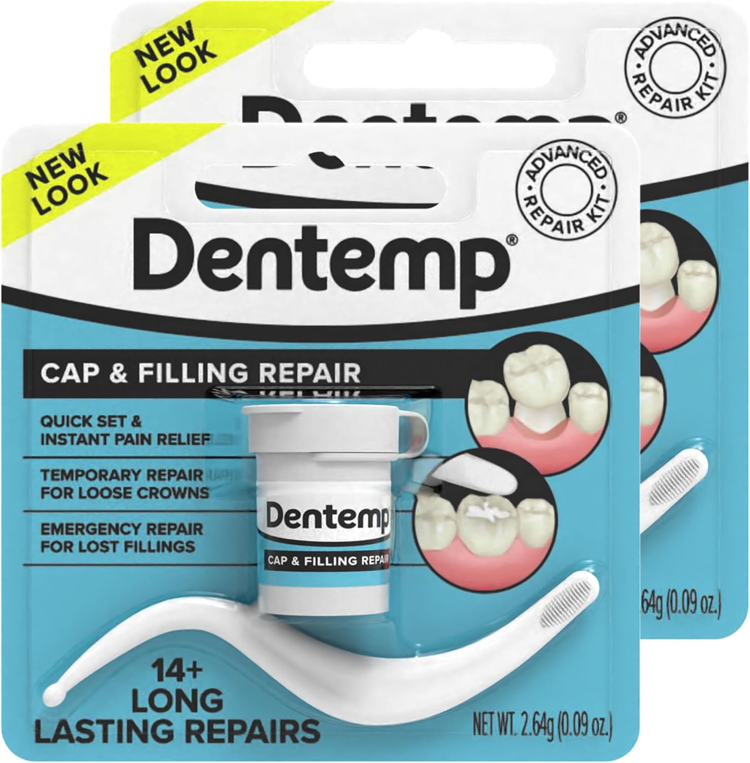 Dentemp Maximum Strength Loose Cap and Lost Filling Repair - Dental Repair Kit for Instant Pain Relief (Pack of 2) - Packaging May Vary