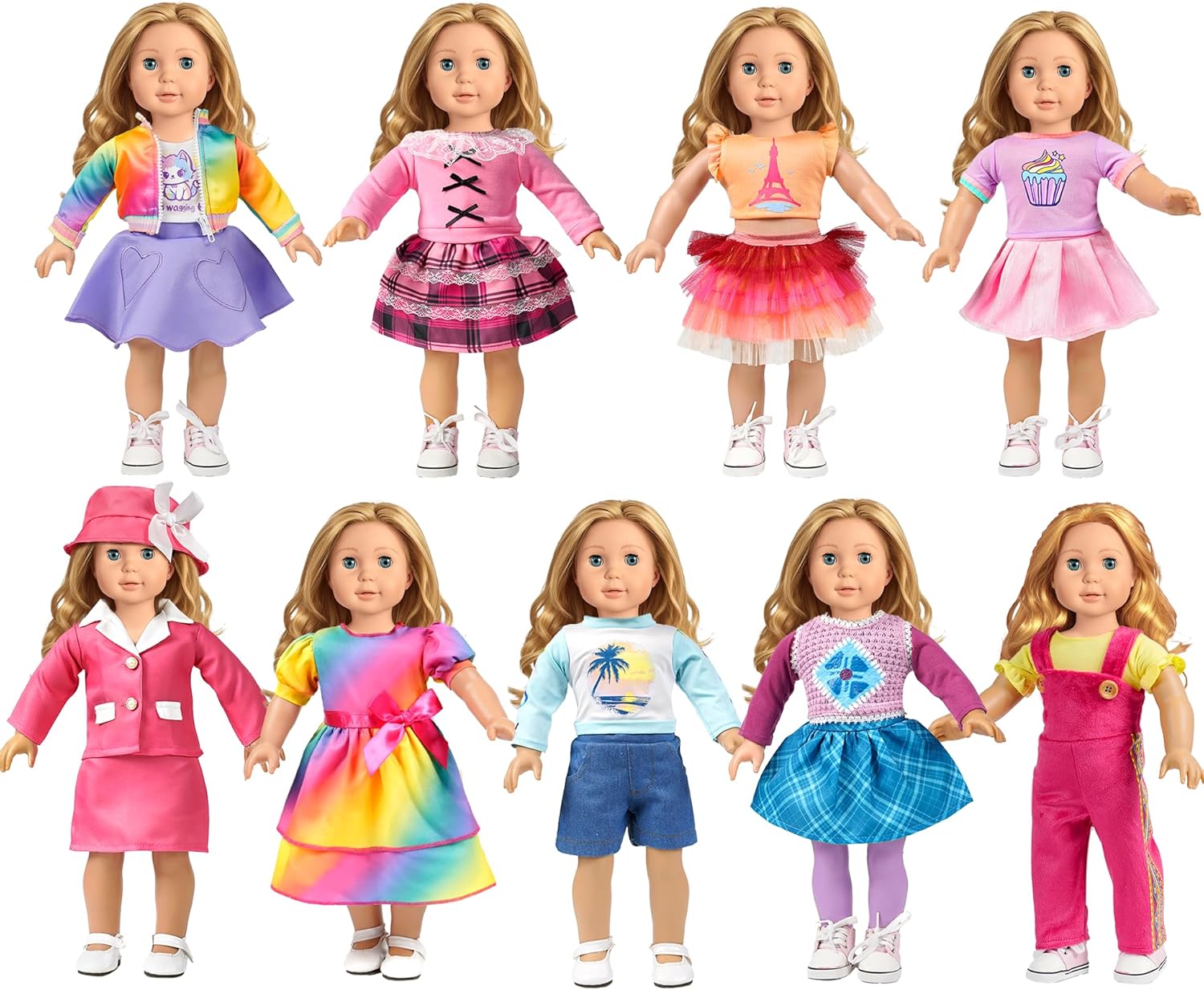 9 Sets American 18 Inch Doll Clothes and Accessories - Outfits Sets - Princess Fashion Bundle for Girl(No Doll)