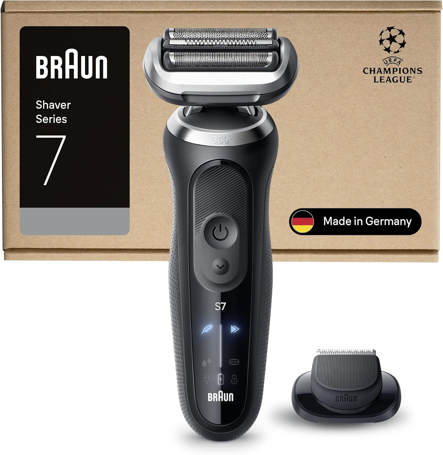 Braun Series 7 Electric Shaver, Up to 60 min, Cordless, Wet & Dry Razor for Men with Precision Trimmer Attachment, 100% Waterproof, 72-N1200SI, Black