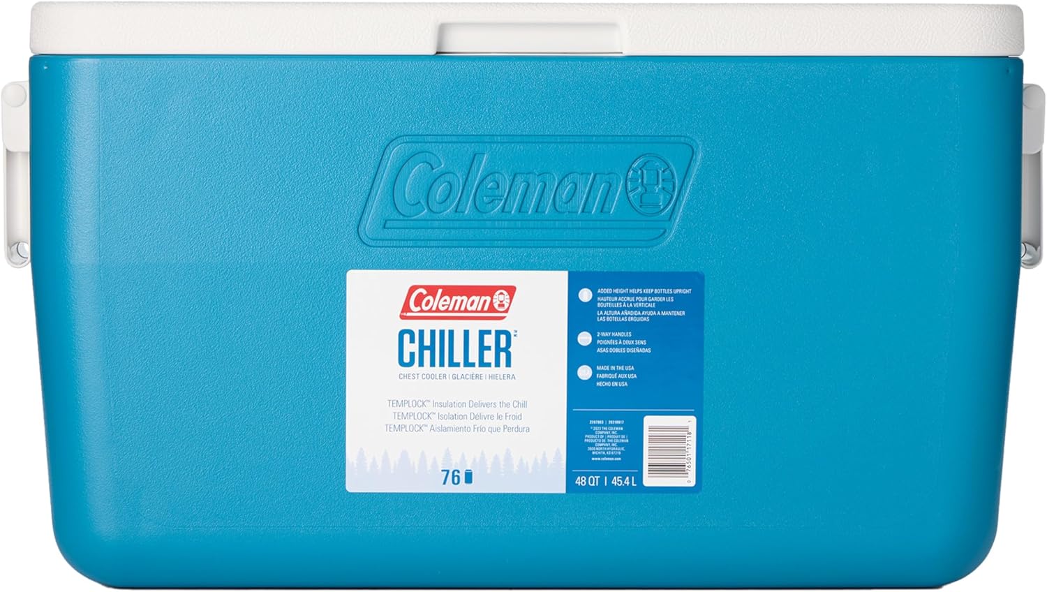 Coleman Chiller 48qt Insulated Portable Cooler with Ice Retention & Heavy-Duty Handles, Made in USA, Great for Camping, Tailgating, Parties, Sports, Concerts & More