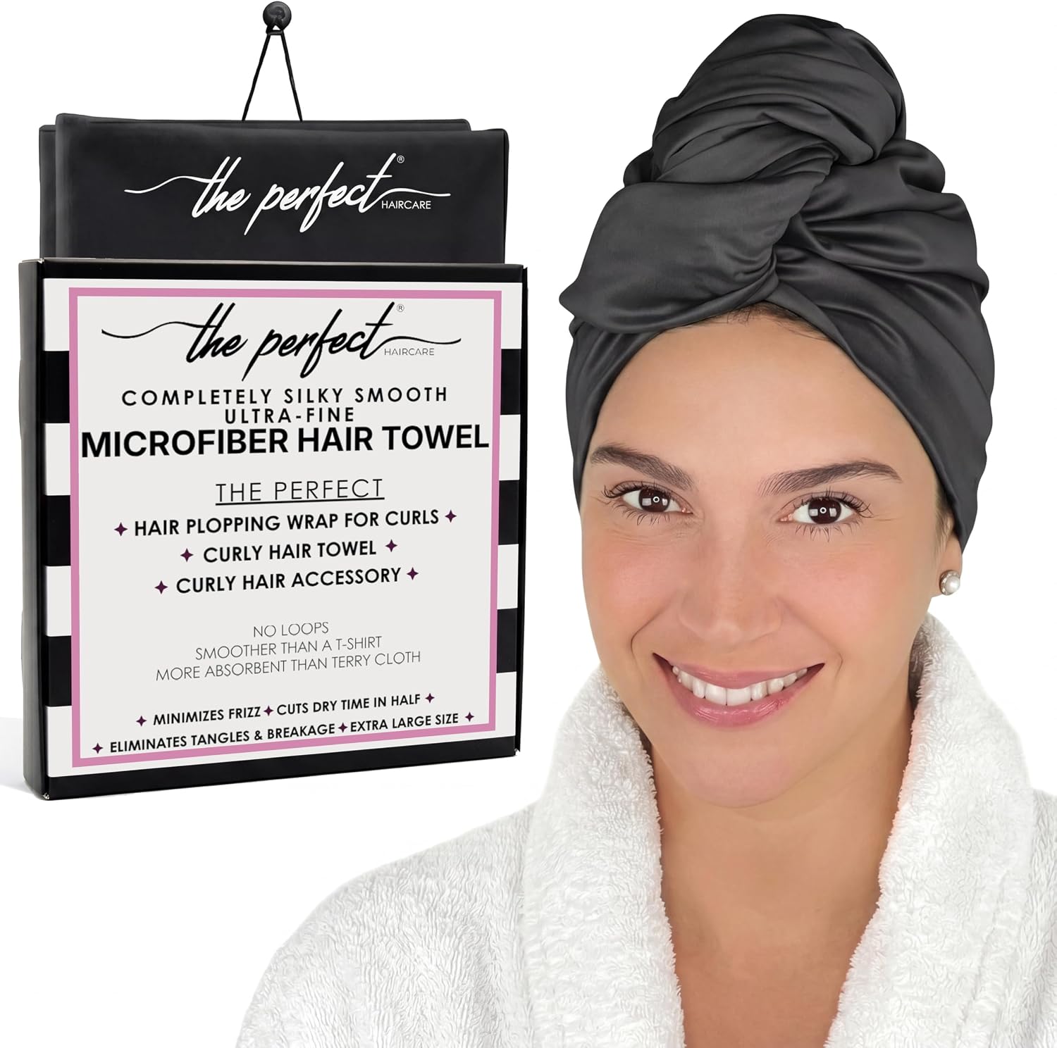 THE PERFECT HAIRCARE Microfibre Hair Towel Wrap for Women - Absorbent Quick Drying Turban for Curly and Long Hair for Girls and Kids - Anti Frizz Black