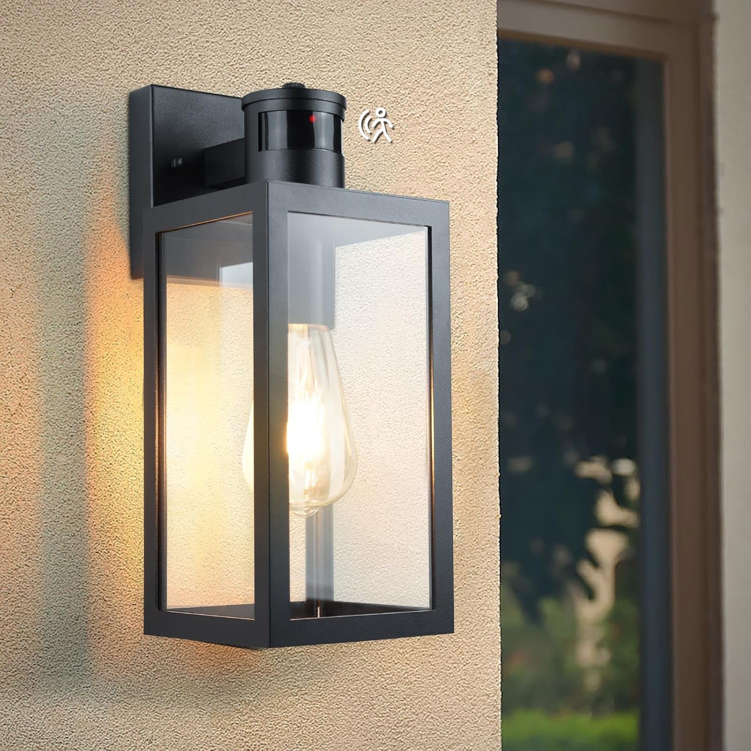Aranzyec Motion Sensor Outdoor Wall Lights, Upgrade Dusk to Dawn Wall Sconce, Waterproof Porch Light Fixtures Wall Mount for Entryway Doorway Garage, E27 Socket, PIR Motion Activated