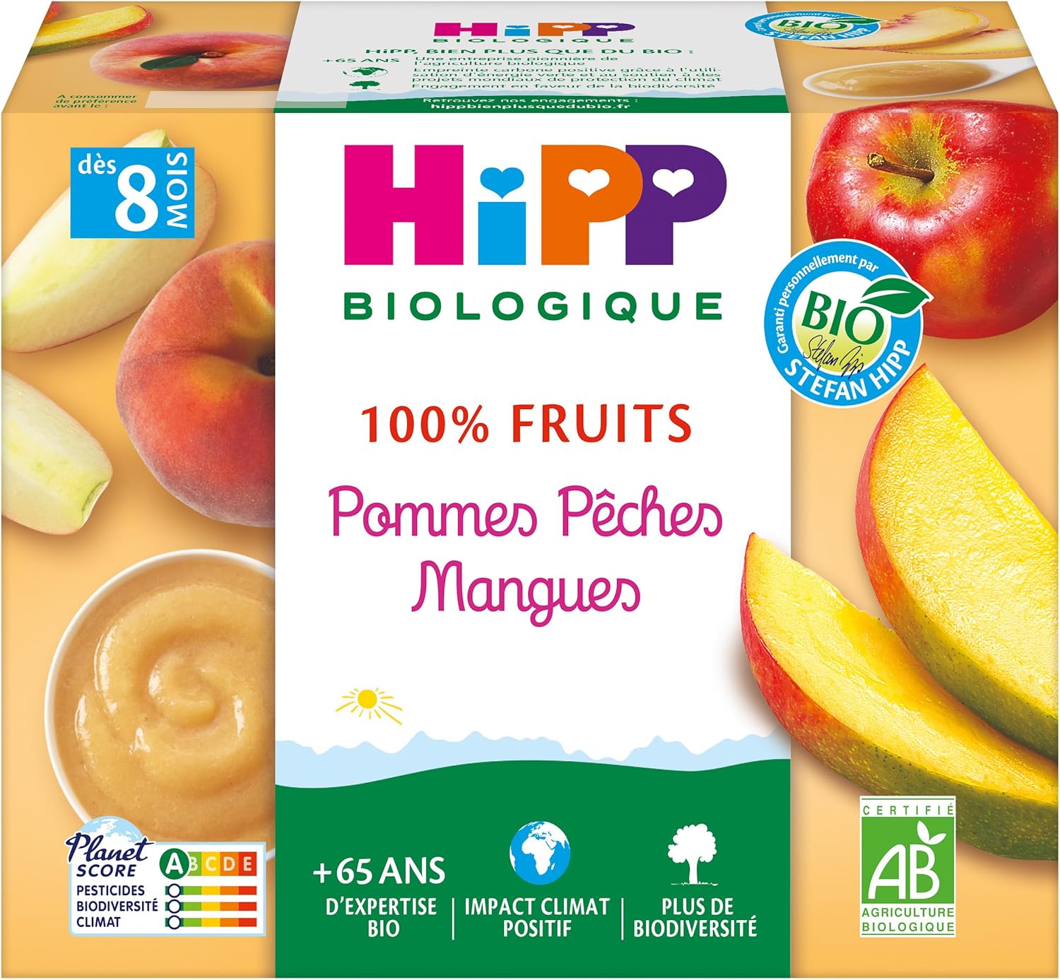 HiPP 100% Fruit Apples Peaches Mangoes from 8 Months Organic 4 Jars