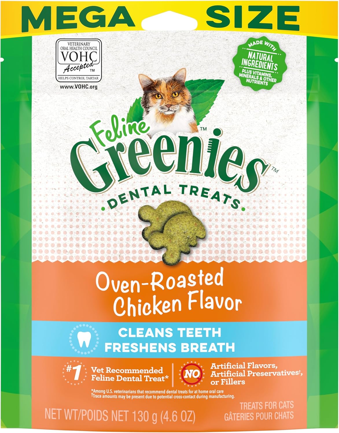 Greenies Feline Adult Dental Cat Treats, Oven Roasted Chicken Flavor, 4.6 oz. Pack
