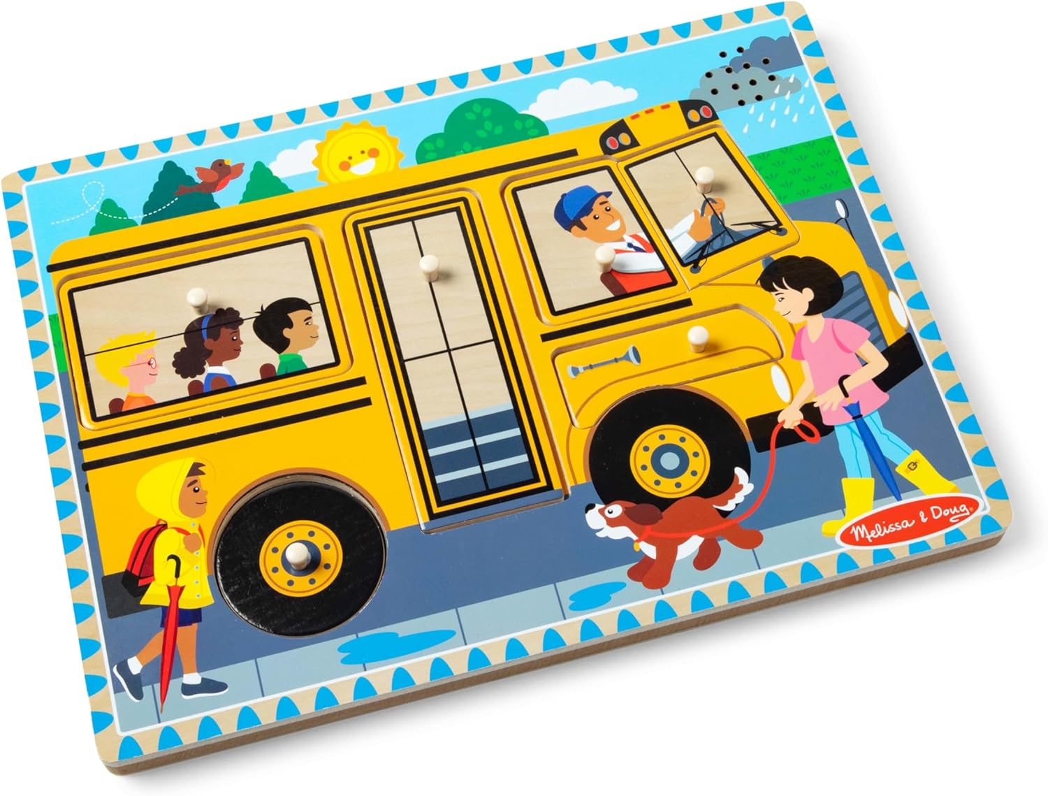 Melissa & Doug The Wheels on the Bus Sound Puzzle - School Bus Puzzle, Wooden Puzzle For Kids and Toddlers Ages 2+