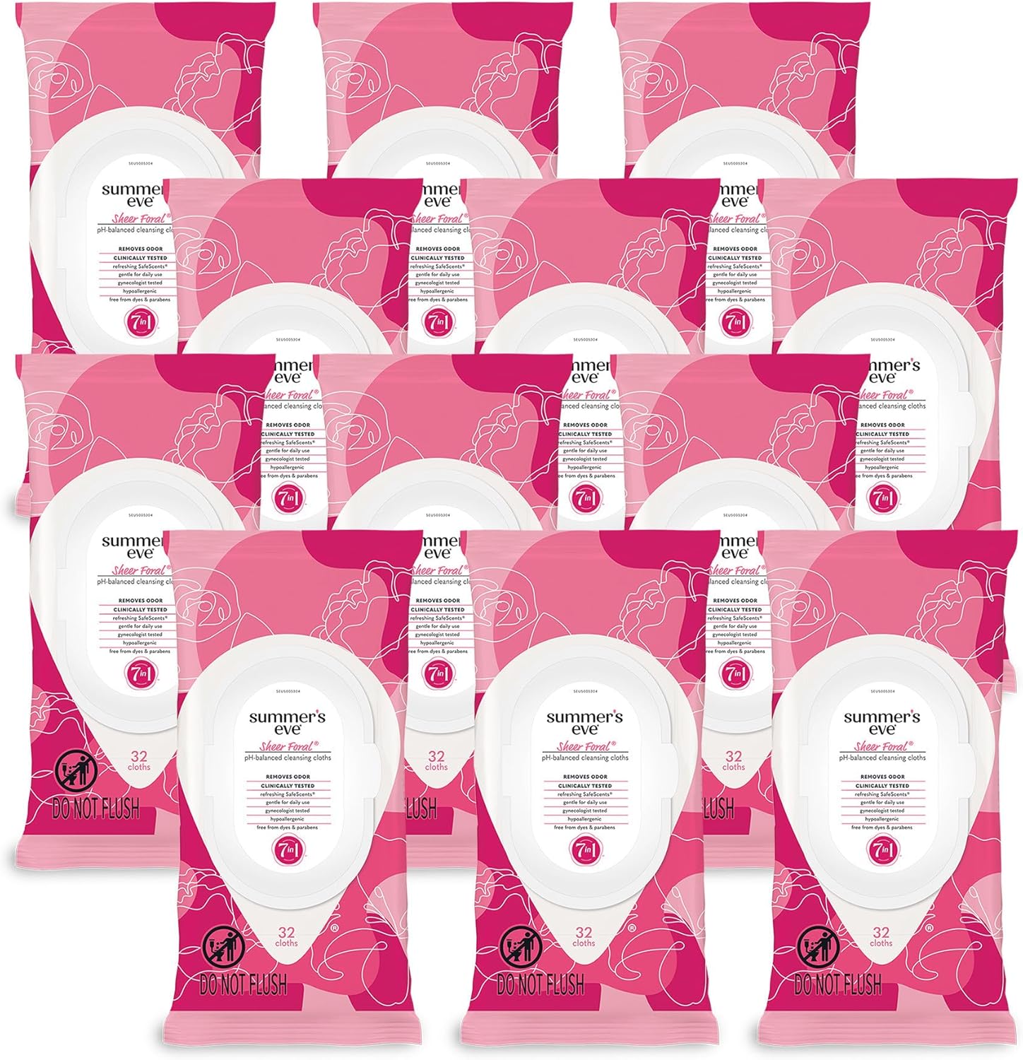 Summer's Eve Feminine Cleansing Wipes, Sheer Floral, 32 Count, 12 Pack