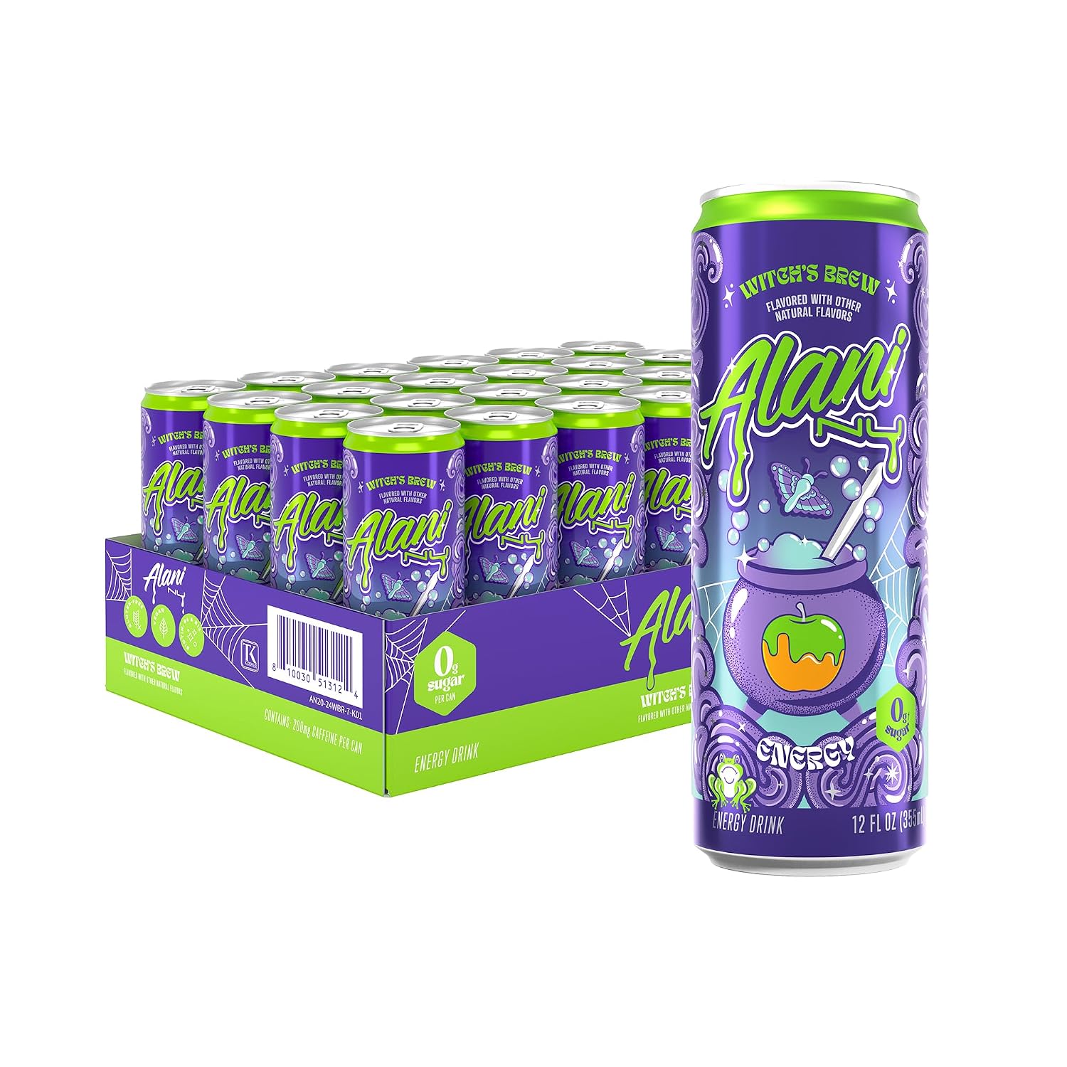 Alani Nu WITCH'S BREW Sugar Free, Low Calorie Energy Drinks, 200mg Caffeine, Antioxidants, Biotin B Vitamins, Zero Sugar, 15 Calories or Less, 12 Fl Oz Cans (24 Pack)