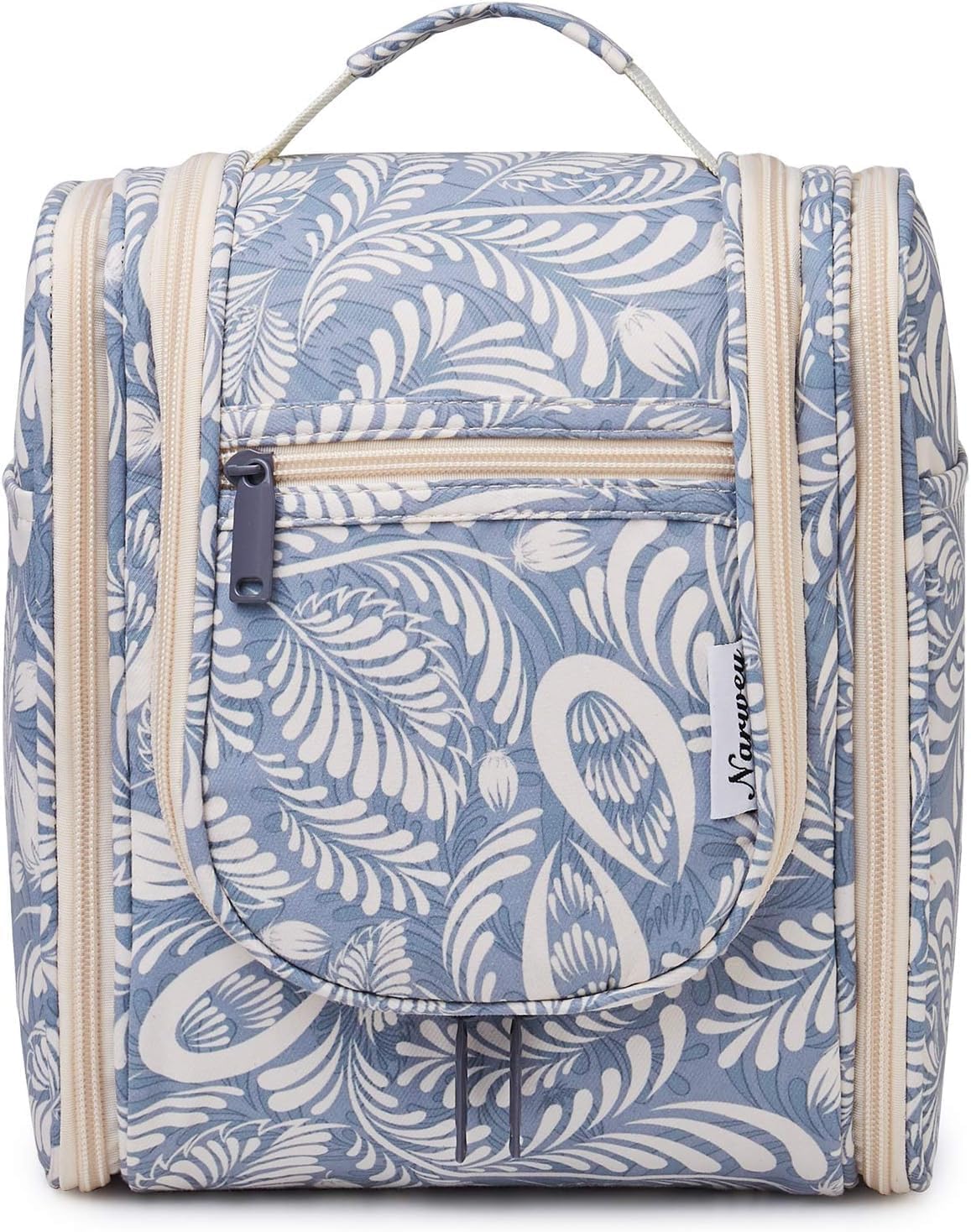 Narwey Travel Hanging Toiletry Wash Bag Makeup Cosmetic Organizer for Women (Blue Leaf (Small))