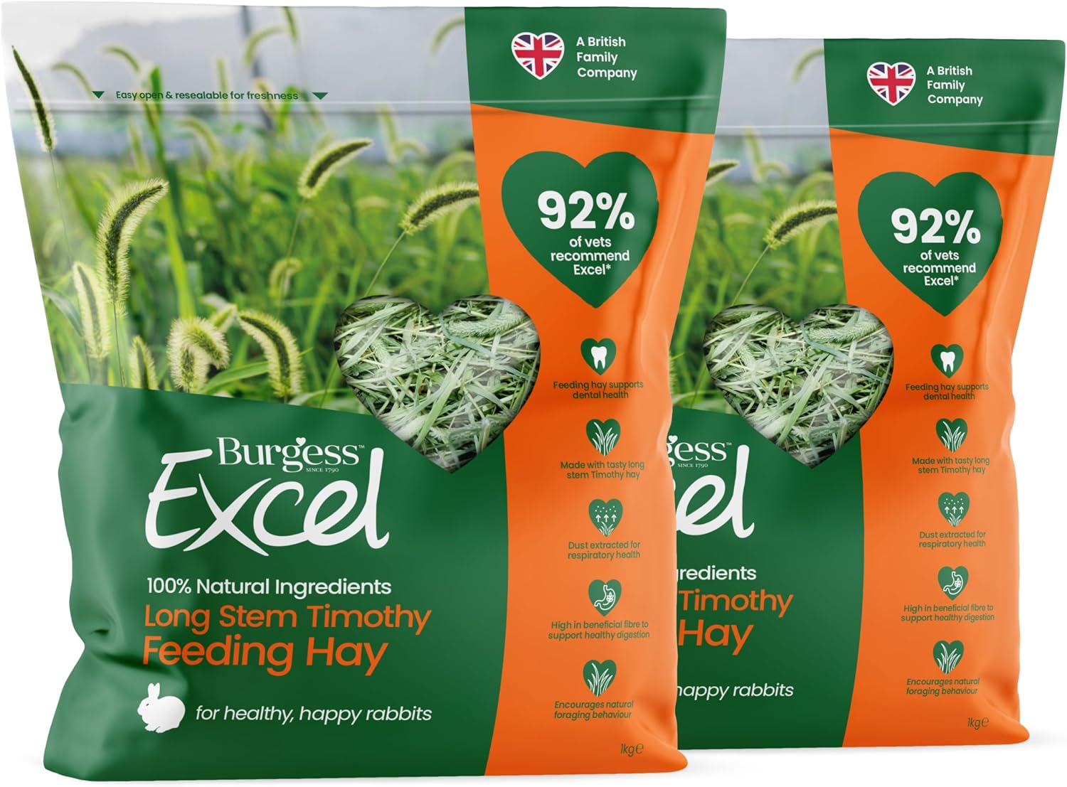 Burgess Excel Feeding Hay, Premium Long Stem Timothy Hay for Rabbits 2kg