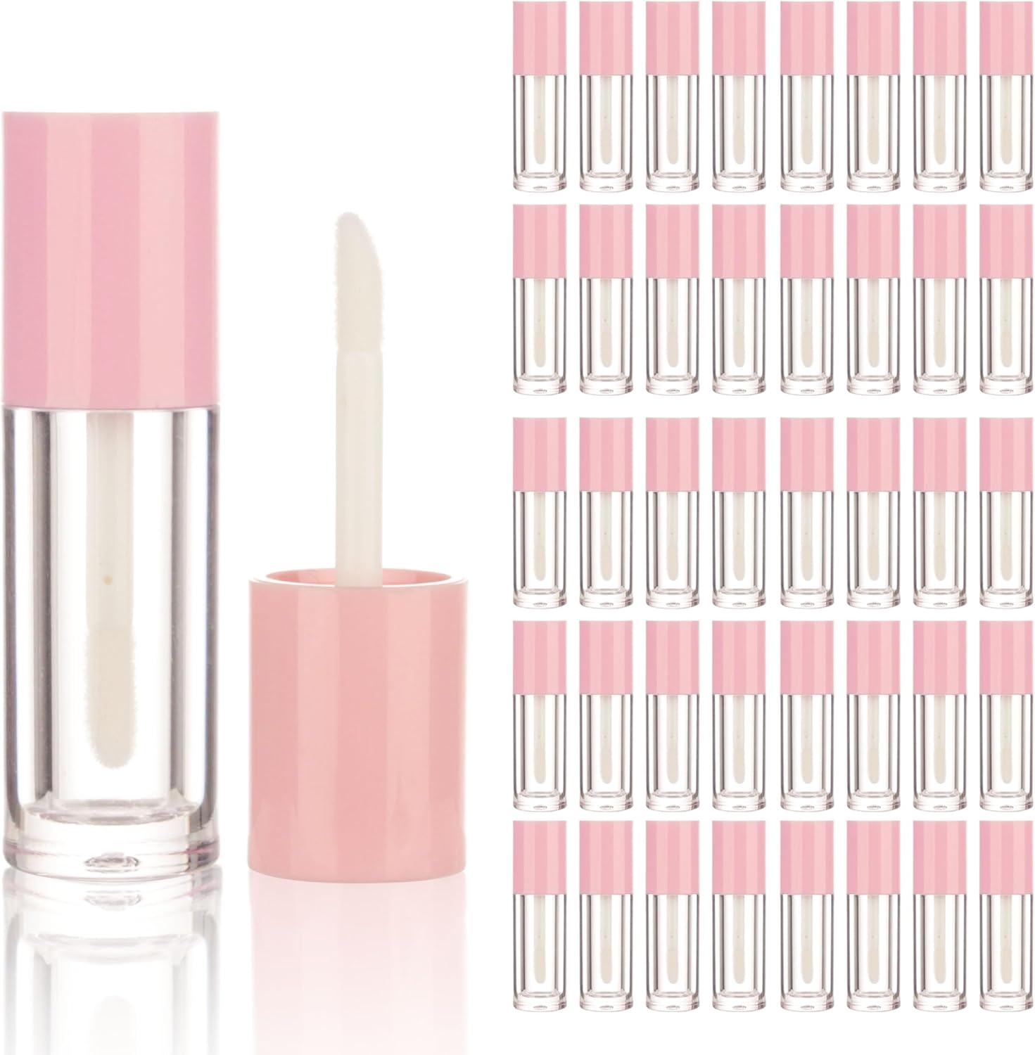 COSIDEA 40PCS Empty Pink Mini Lip Gloss Tubes 2.5ml 0.08 OZ lipgloss Tube with Wand Applicator for Lip oil tint bottles container
