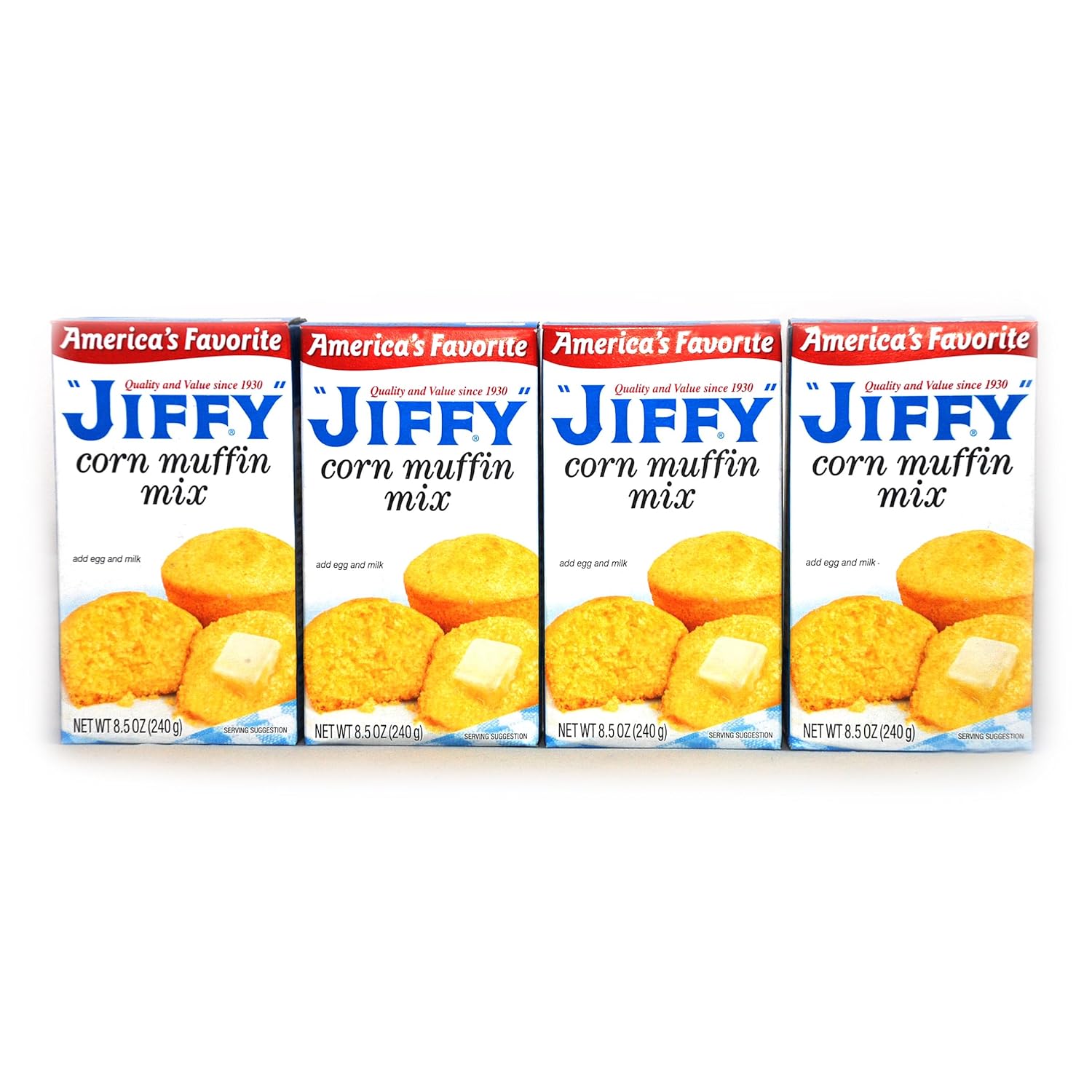 Jiffy Corn Muffin Mix (Pack of 4), 8.5 oz (240g) Bundled with a JFS Recipe Card