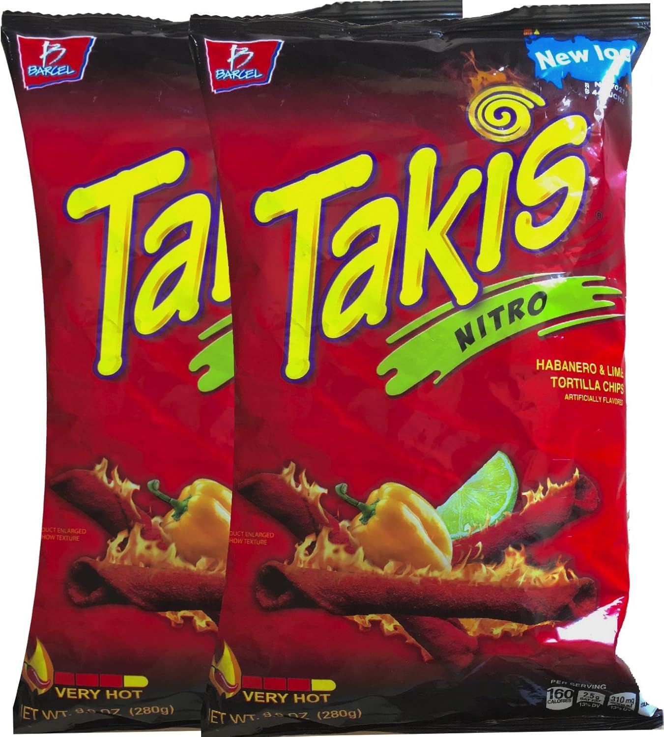 Barcel Takis Nitro Habanero & Lime Tortilla Chips Snack Care Package for College, Military, Sports 9.9 oz bag (2)