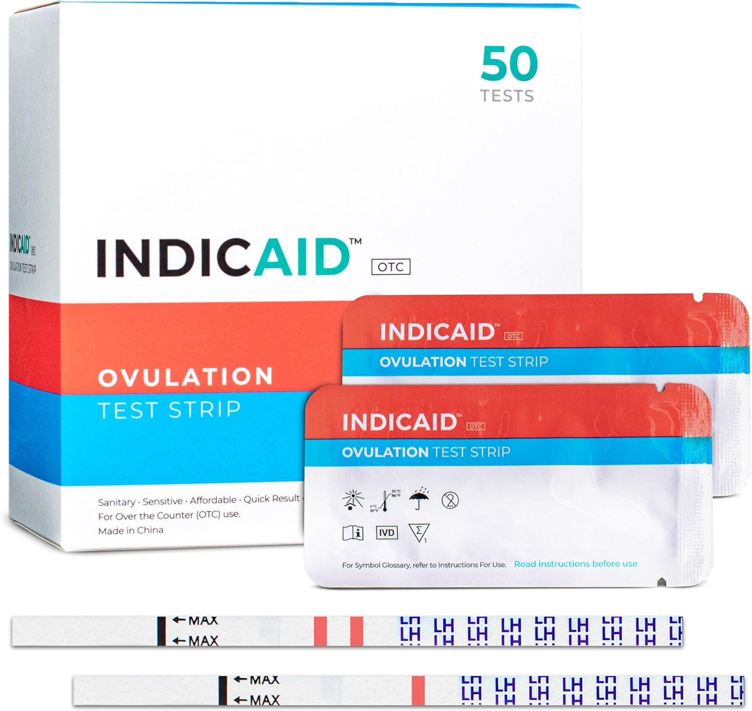 INDICAID Ovulation Test Strips 50 Pack – Rapid Results in 5 Minutes - Ovulation Tests for Women - Accurate Fertility Test - Ideal Ovulation Predictor Kit for Easy Home Testing