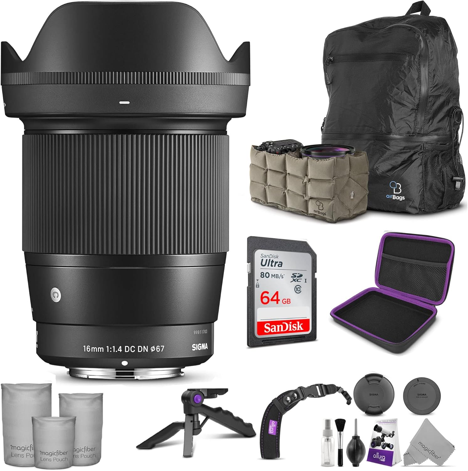 Sigma 16mm F1.4 DC DN Contemporary Lens for Sony E Mount Cameras with Altura Photo Advanced Accessory and Travel Bundle