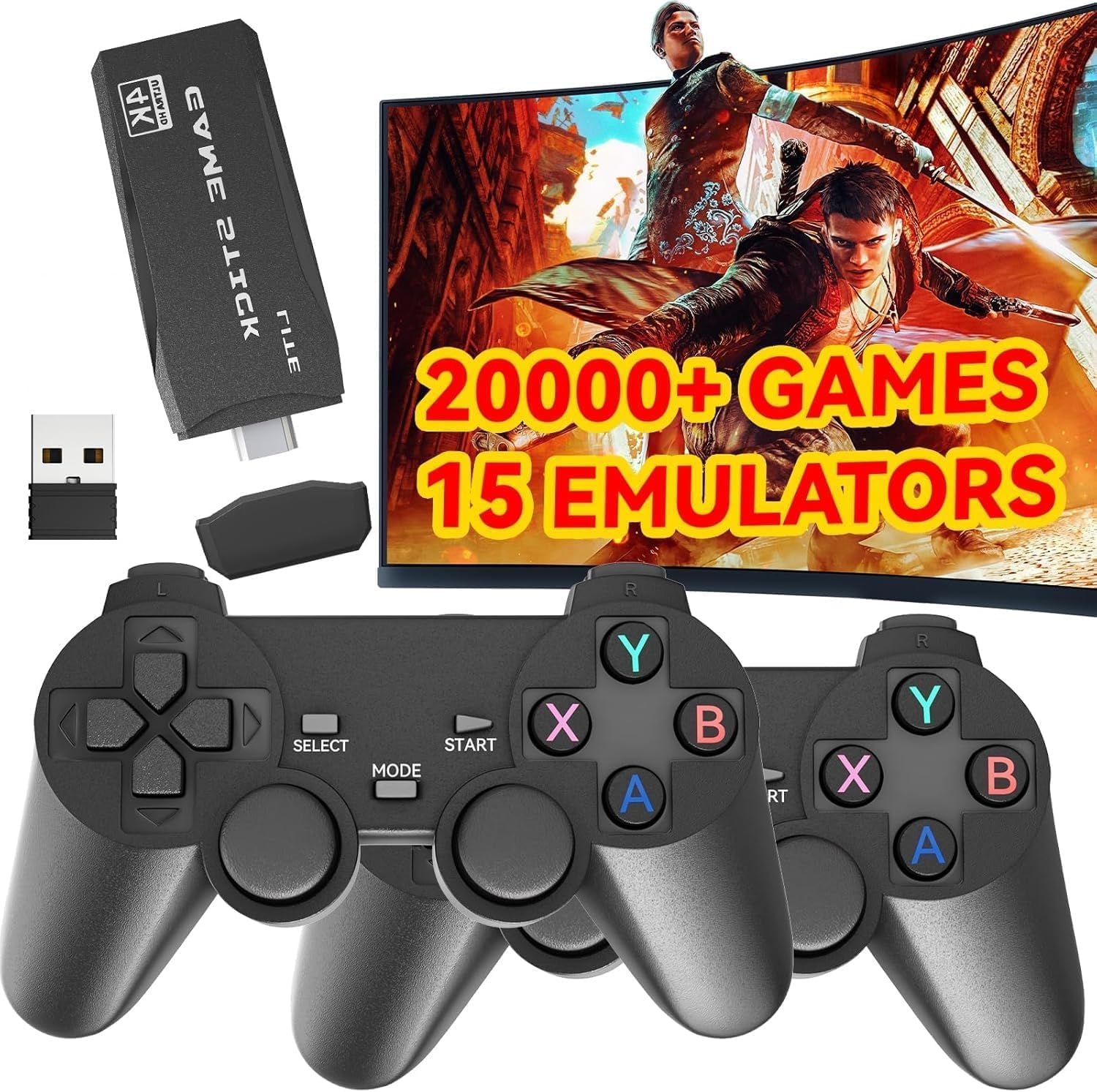 Video Games Console, Retro Games Console with 20000+ Classic Games, 2.4G Wireless Controllers, USB Plug and Play TV Game Stick for Kids Adults