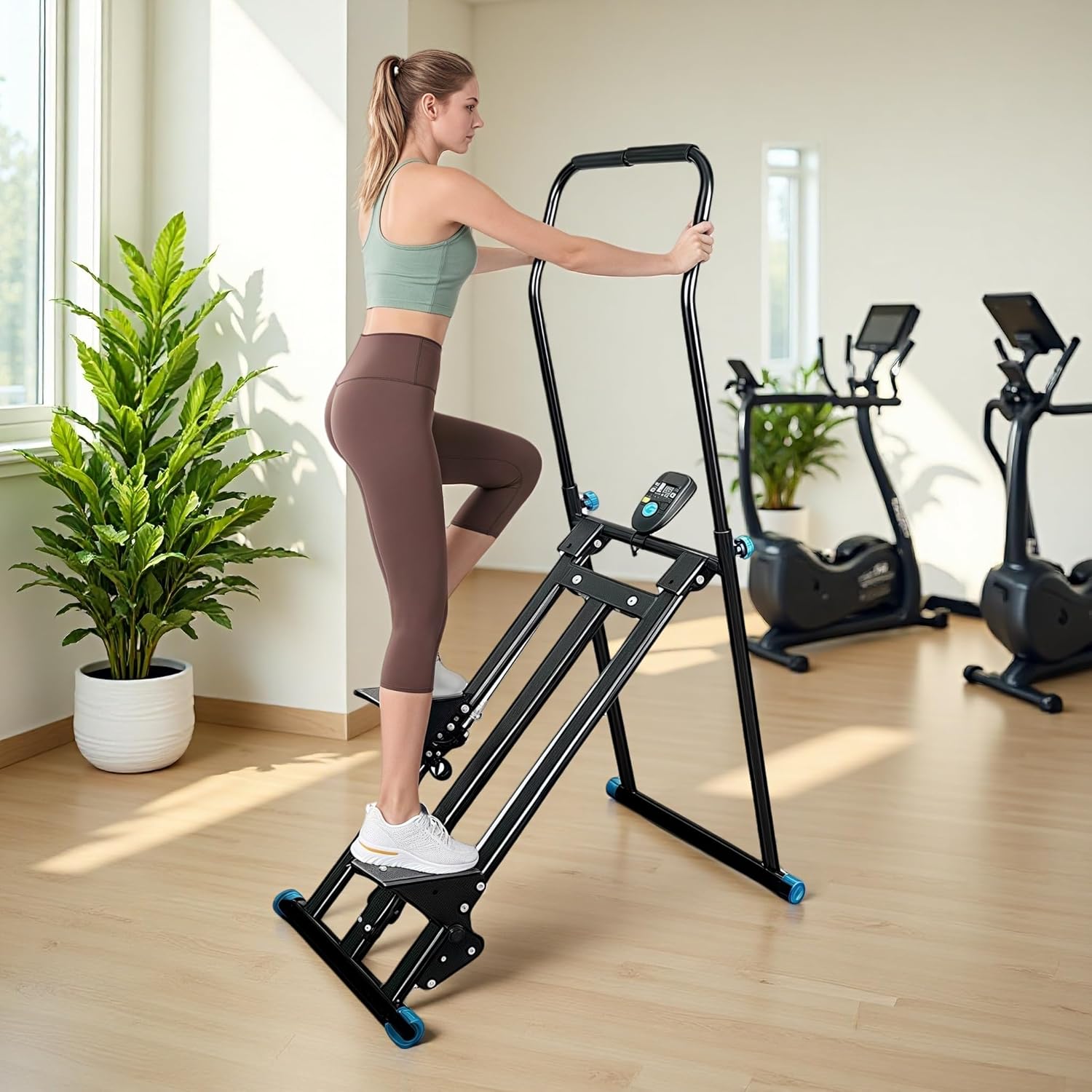 WUDLEP Stair Stepper Exercise Stepper Machine 3 Level Resistance Foldable Stair Climber Adjustable Handlebar & Pedals Vertical Stairmaster Exercise Fitness Equipment for Home Use Gym Workout