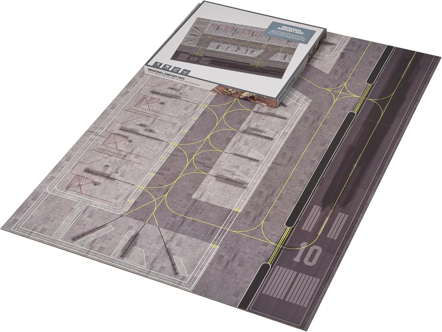 Airport Layout Mat with Runway - For Model Planes in 1/400 & 1/500 Scale, Foldable Board - Create a Model Airport, Parks up to 16 Airplanes, 84cm x 120cm Size