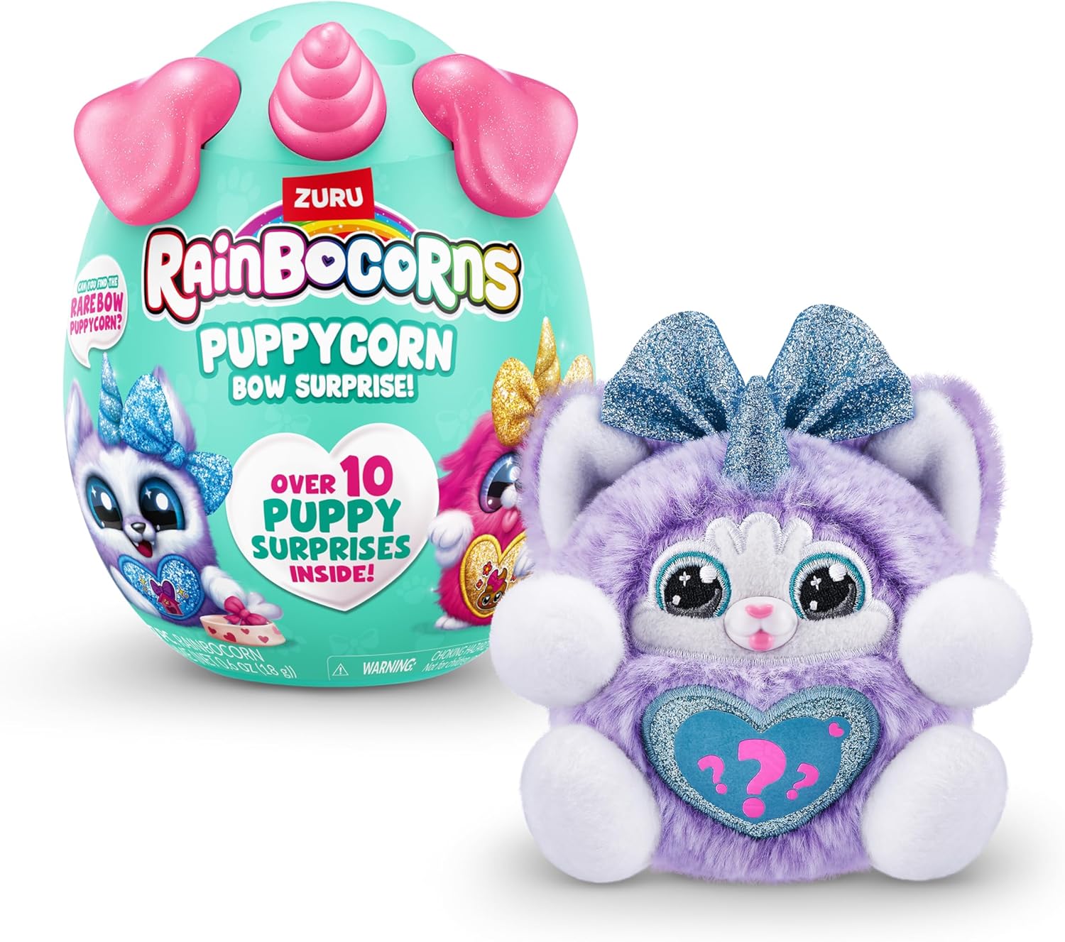 Rainbocorns Puppycorn Bow Surprise, Puppycorn Series 3, Rufus the Husky - Collectible Plush - 5 Layers of Surprises, Peel and Reveal Heart, Stickers, Slime, Ages 3+ (Husky)